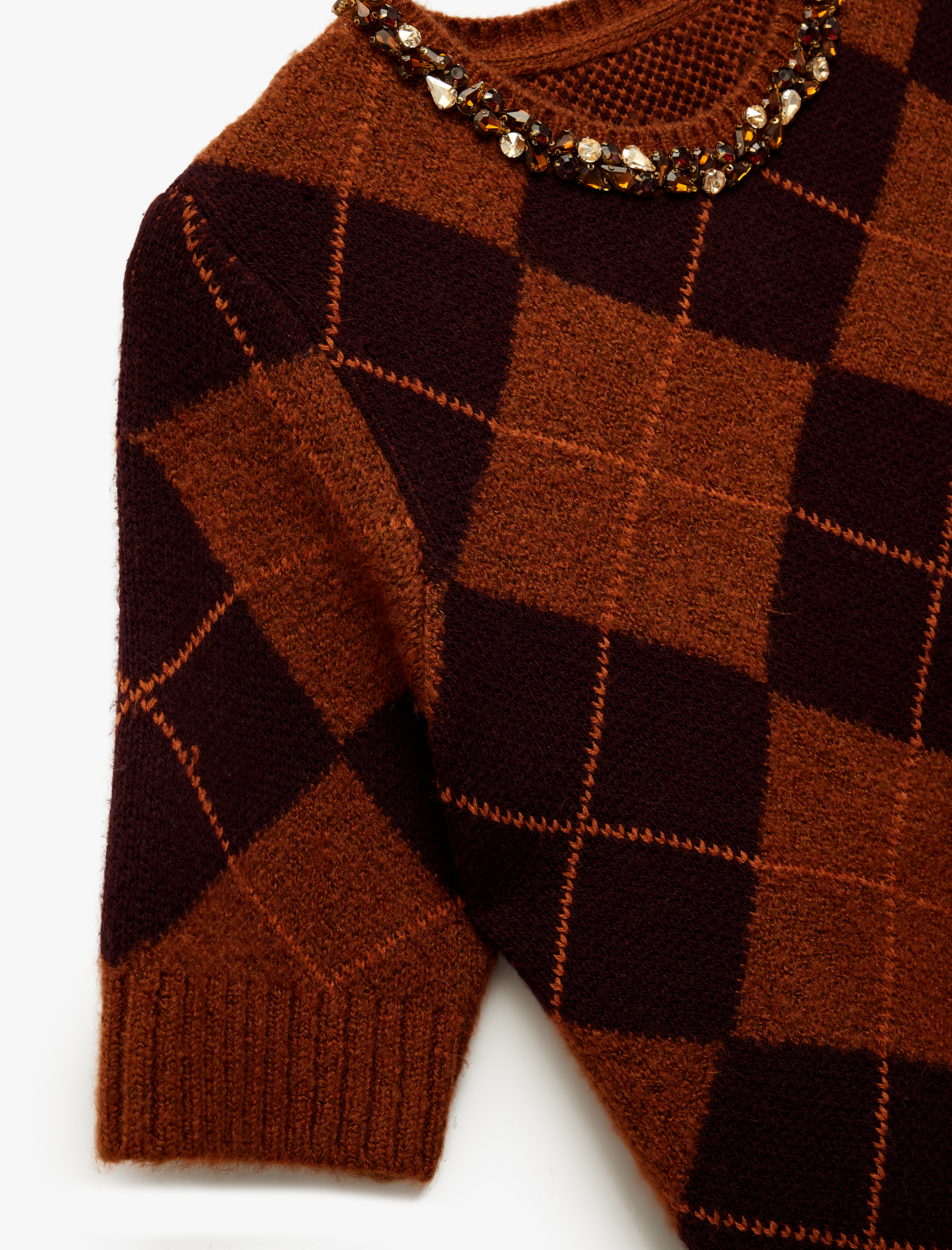   Koton X Melis Ağazat - Kısa Kollu Bisiklet Yaka Taşlı Baklava Desenli Triko Kazak