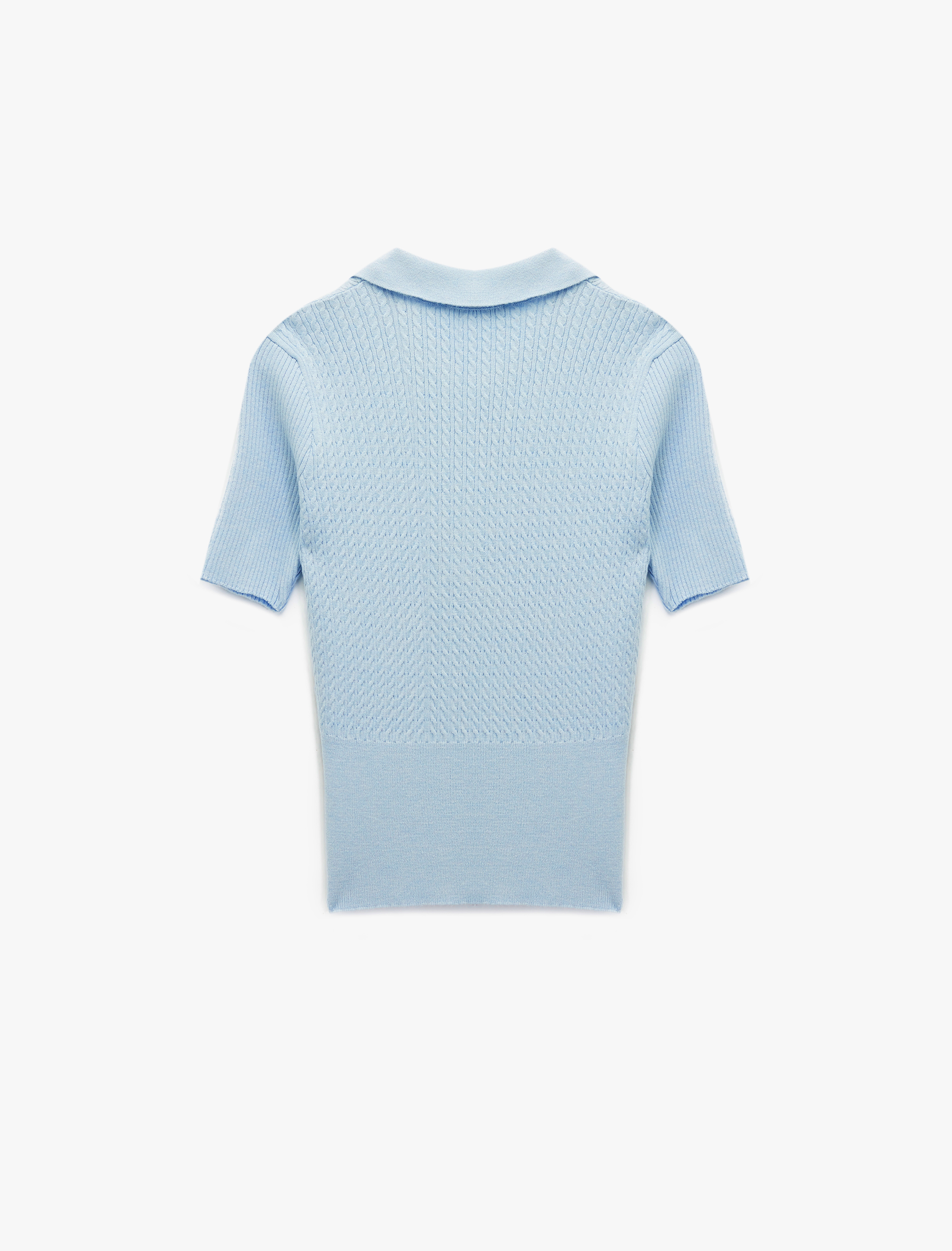   Koton X Melis Ağazat - Kısa Kollu Düğmeli Polo Yaka Saç Örgü Kazak