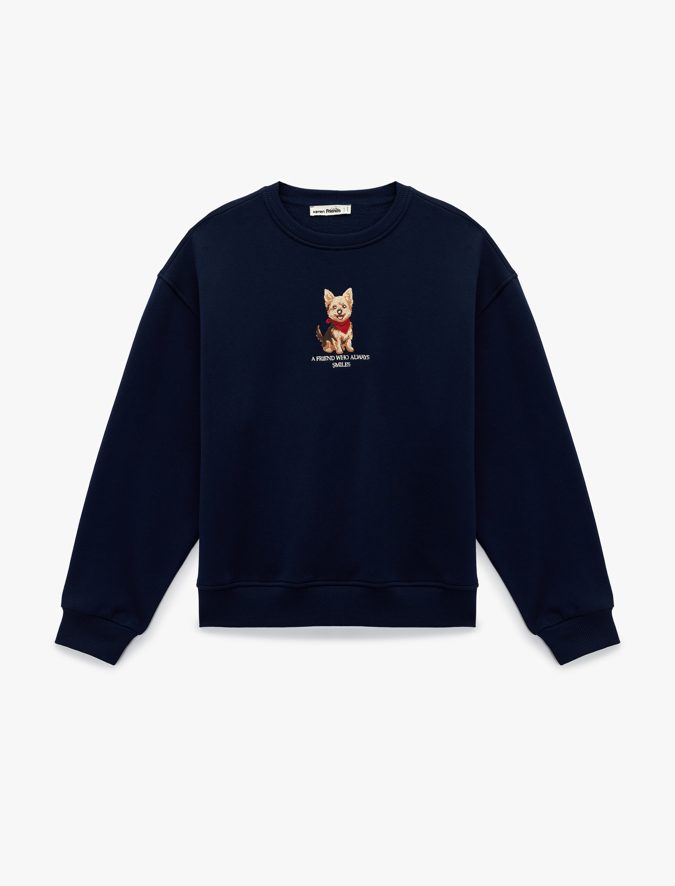   Şardonlu Uzun Kollu Bisiklet Yaka Köpek Baskılı Oversize Sweatshirt