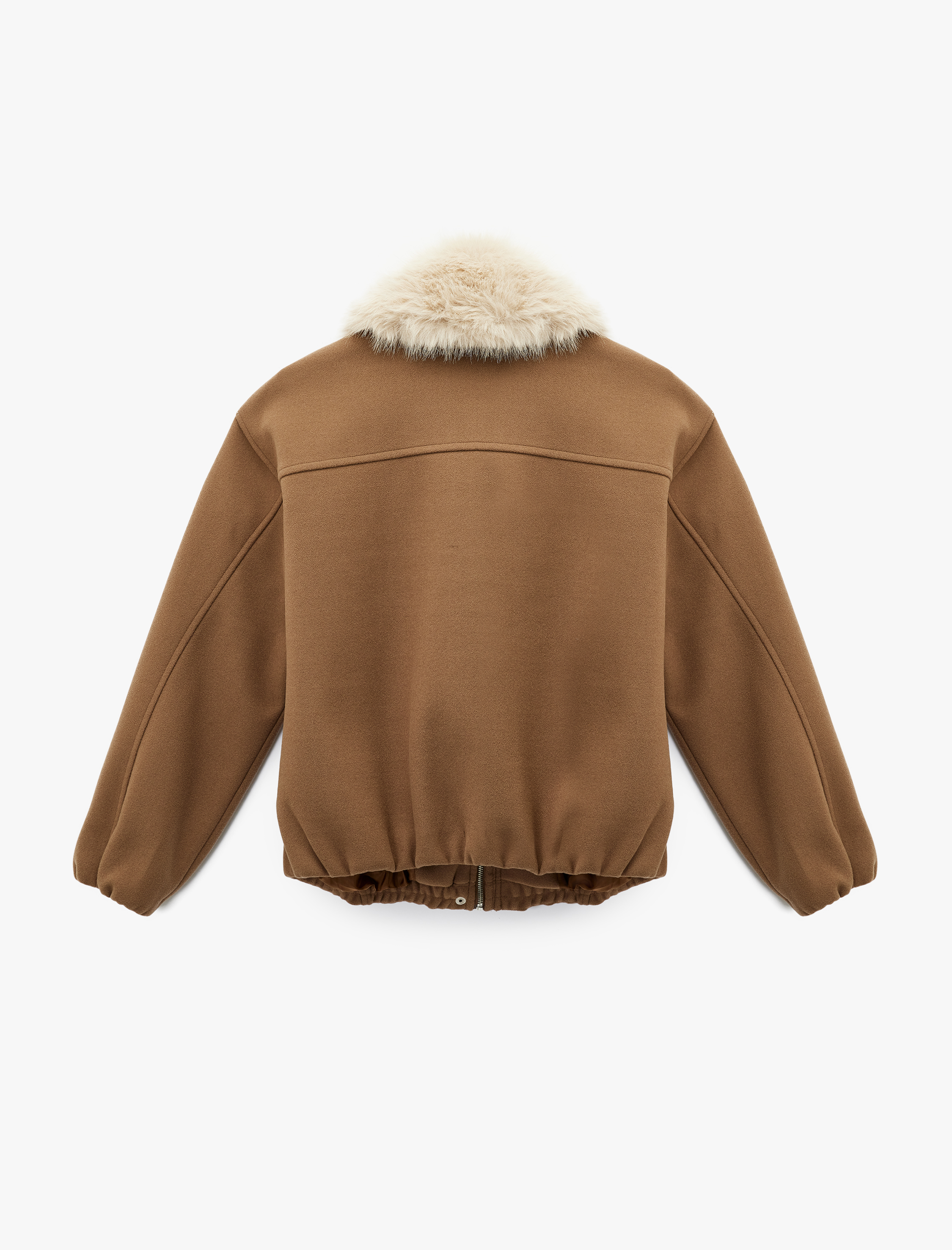   Çıkarılabilir Kürk Yakalı Uzun Kollu Ceket