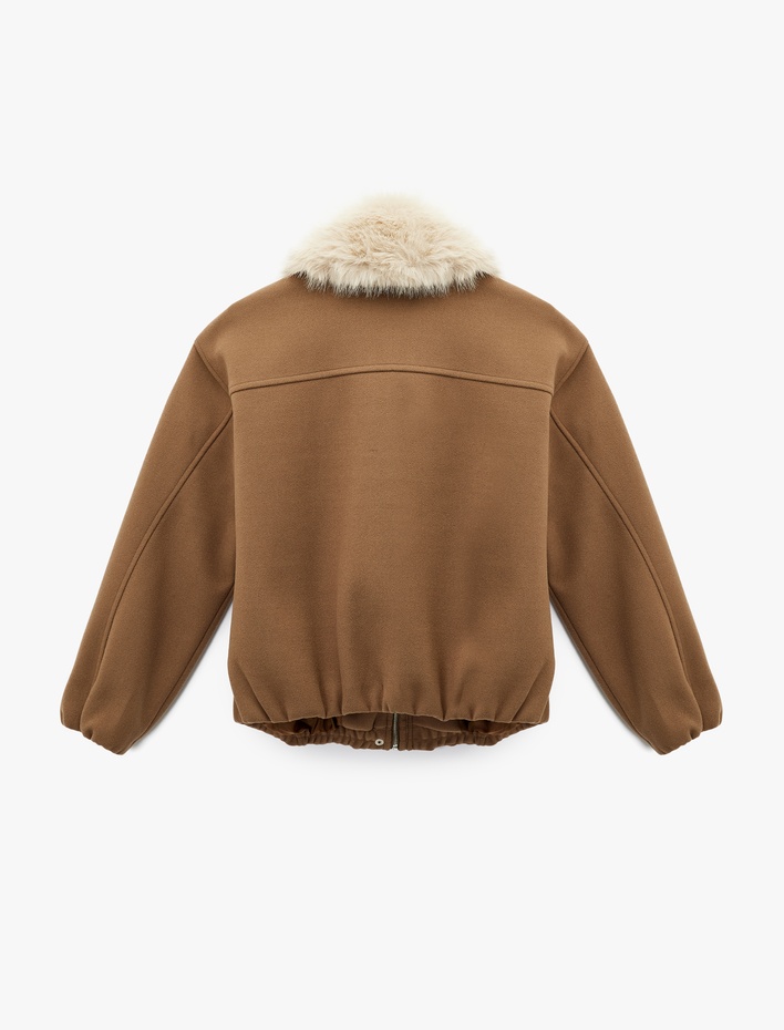  Çıkarılabilir Kürk Yakalı Uzun Kollu Ceket