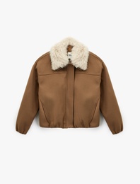 Çıkarılabilir Kürk Yakalı Uzun Kollu Ceket