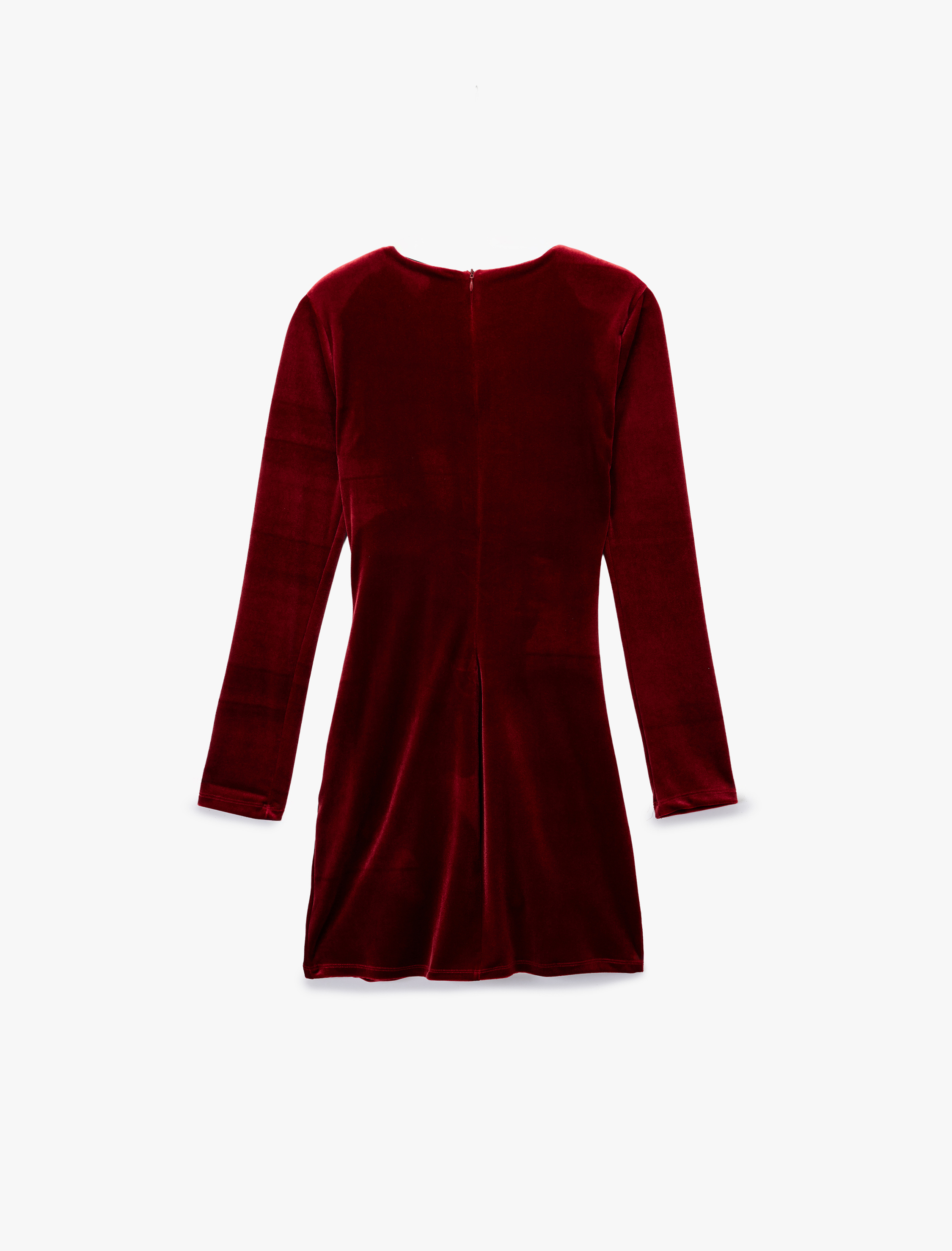   Uzun Kollu Bisiklet Yaka Drape Detaylı Mini Kadife Elbise