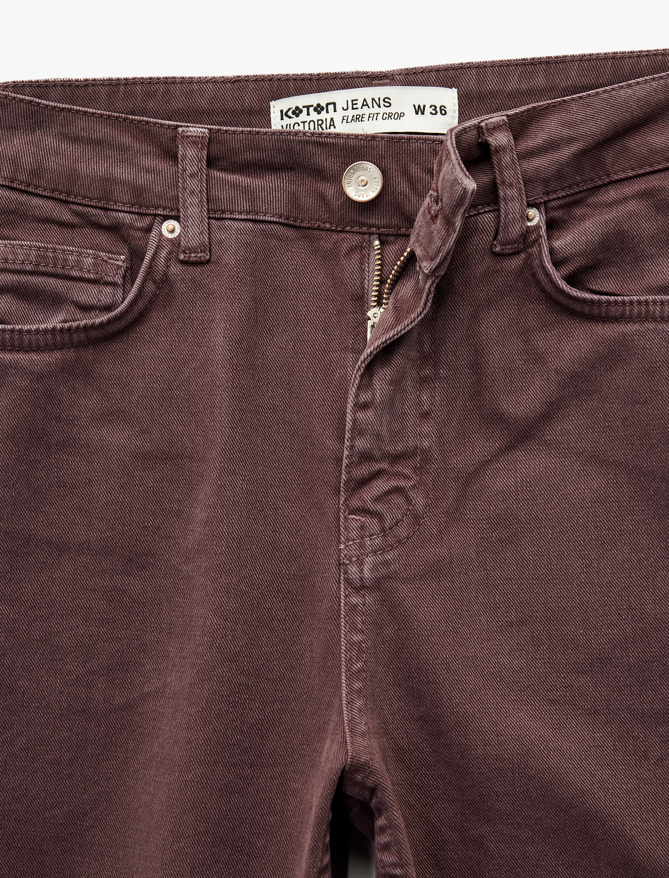   Pamuklu Dar Kalıp Düğmeli Cepli İspanyol Paça Crop Jean Pantolon -  Kick Flare Jeans