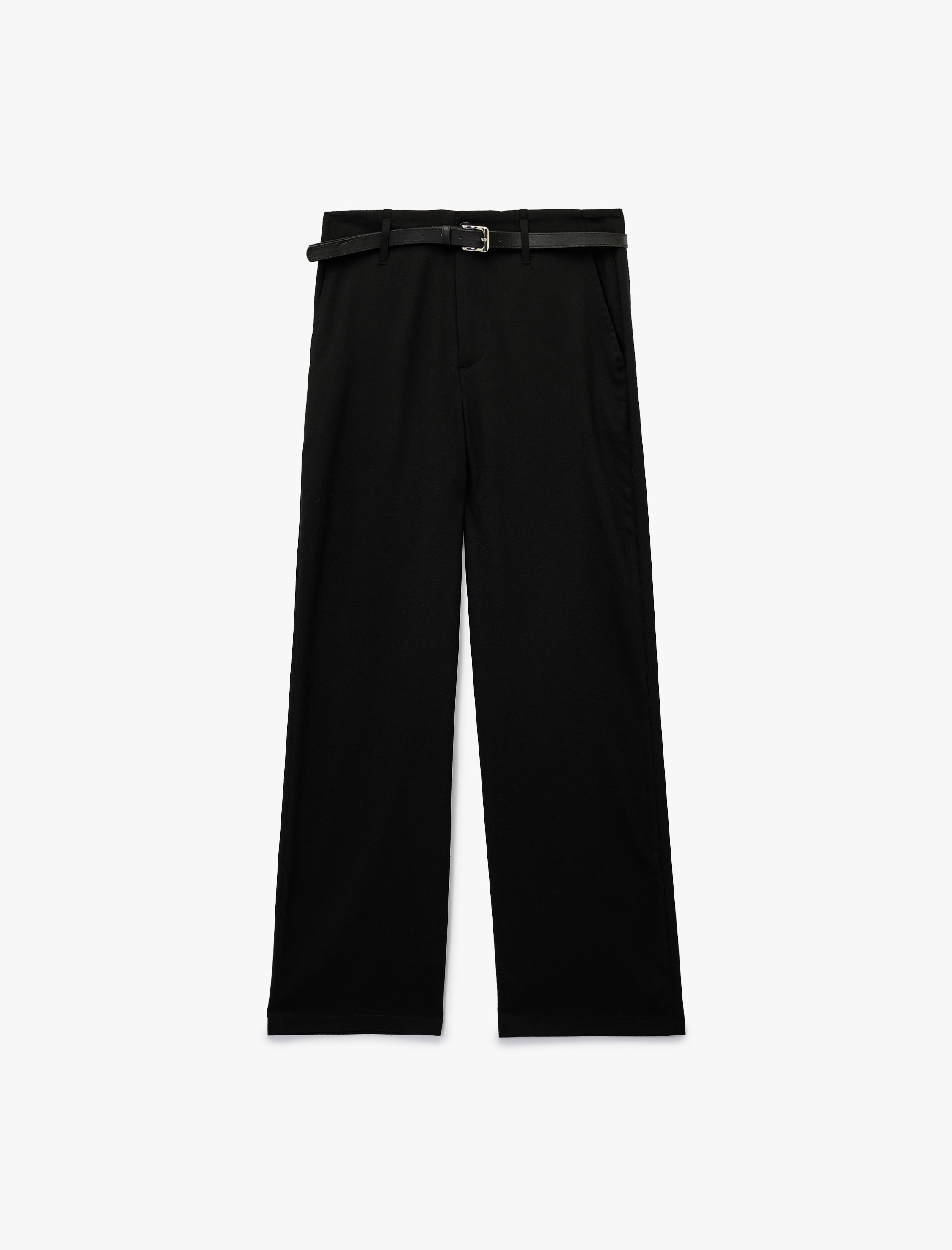   Kemer Detaylı Cepli Geniş Paça Viskon Karışımlı Kumaş Pantolon