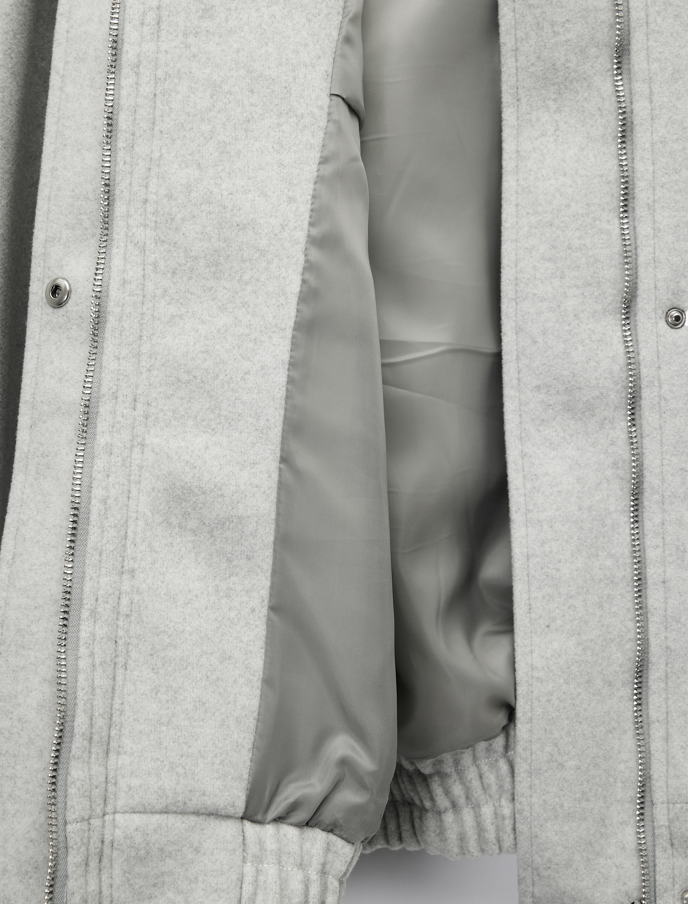   Uzun Kollu Cepli Fermuarlı Dik Yaka Kaşe Bomber Ceket