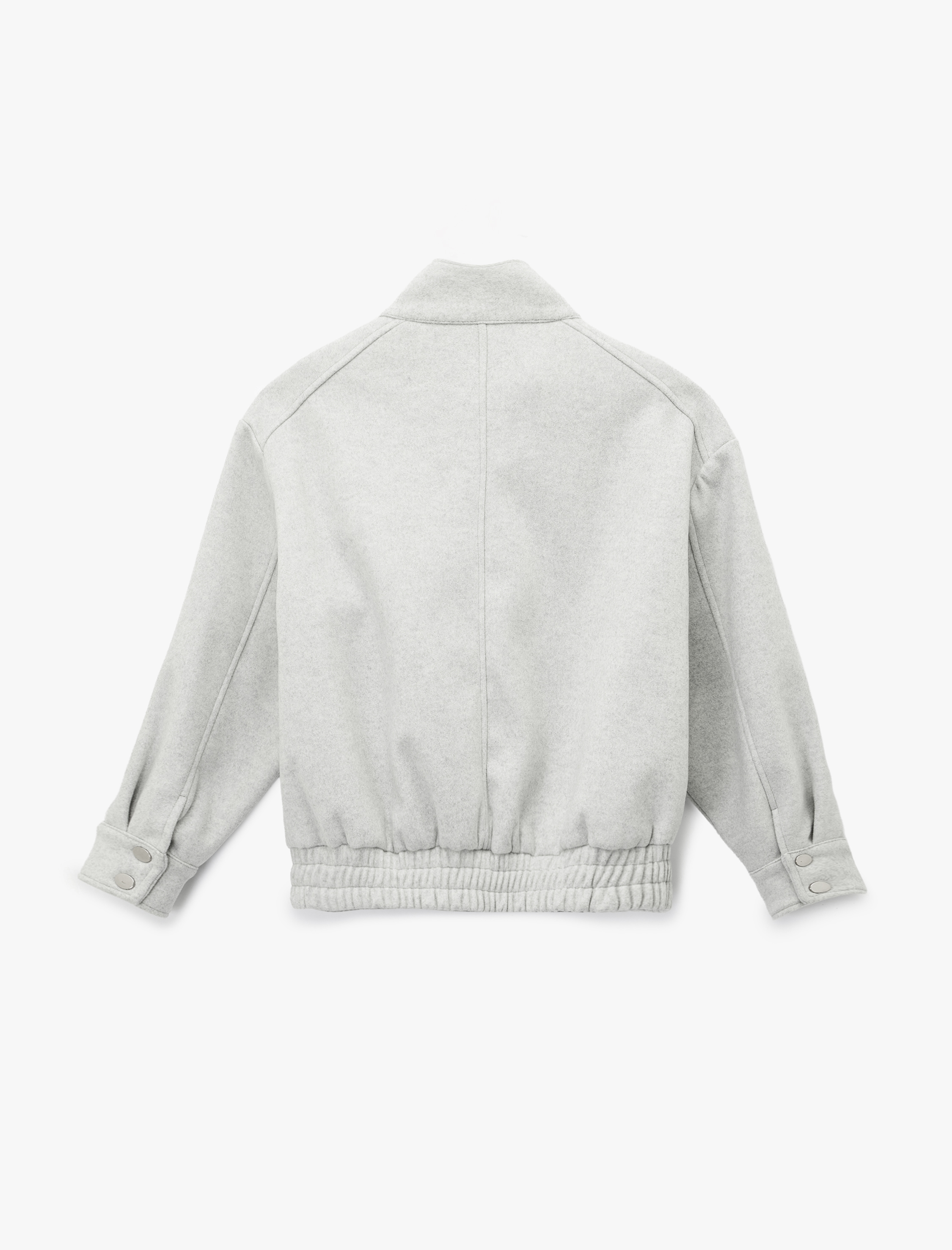   Uzun Kollu Cepli Fermuarlı Dik Yaka Kaşe Bomber Ceket