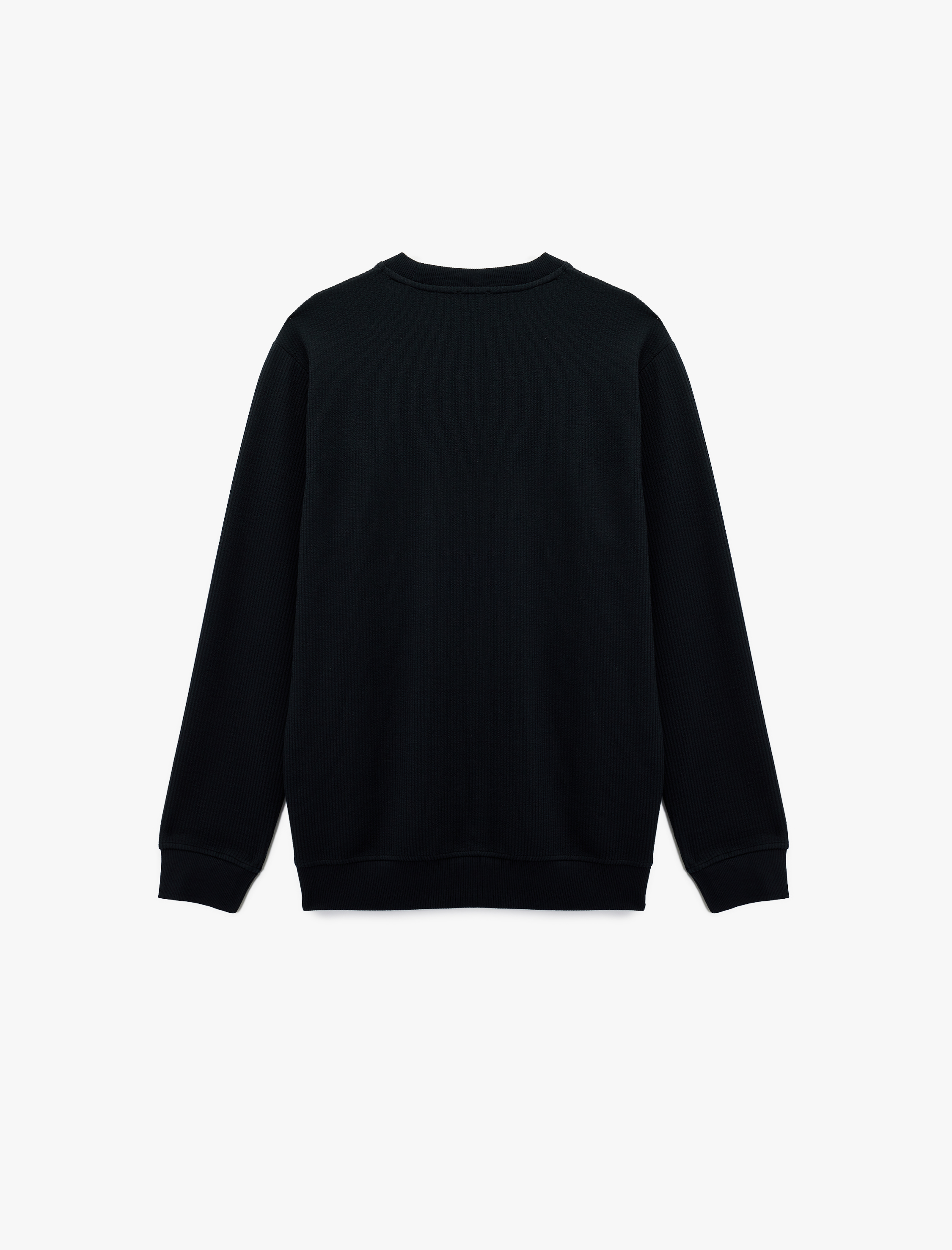   Regular Fit Uzun Kollu Dokulu Basic Bisiklet Yaka Sweatshirt