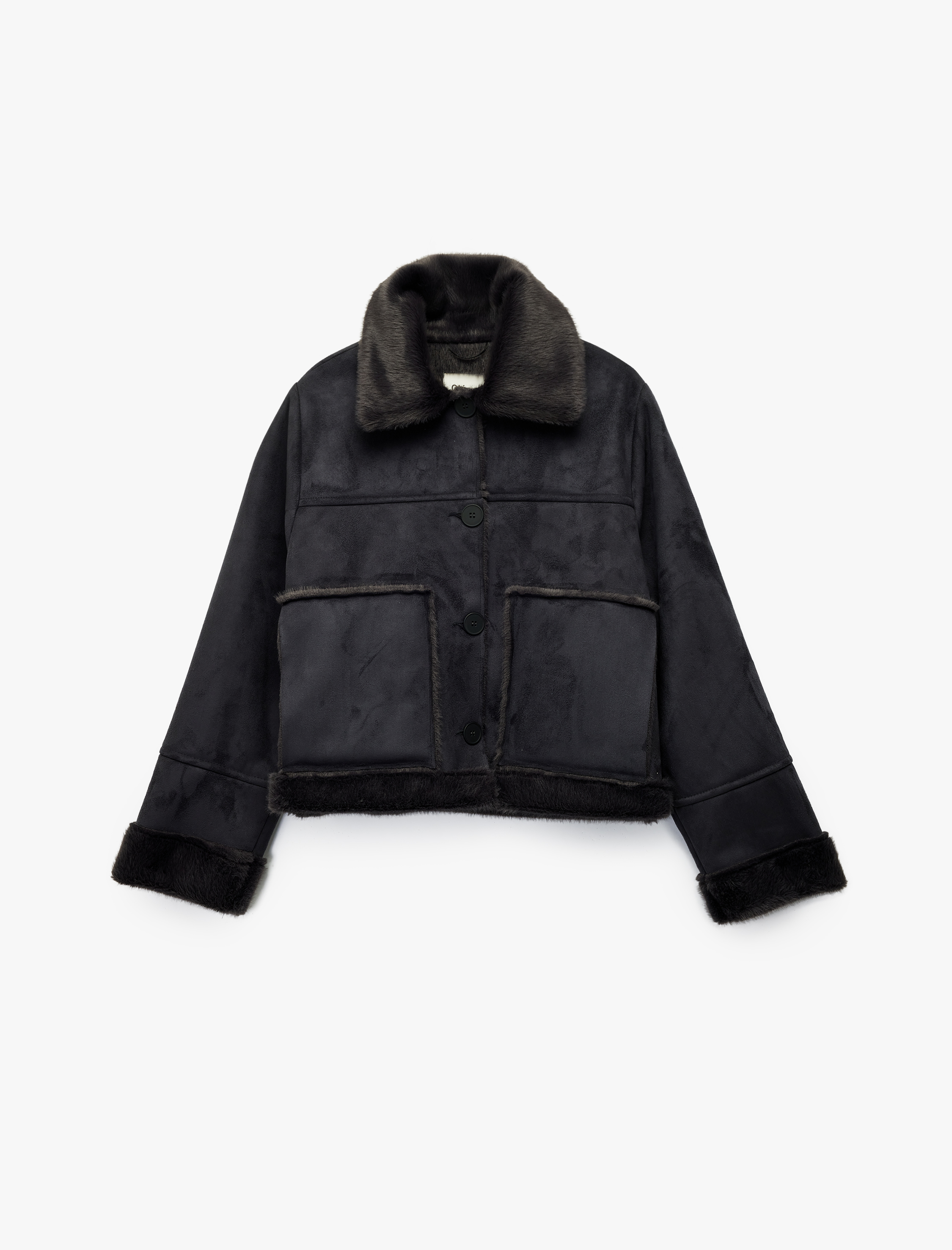   Uzun Kollu Düğmeli Gömlek Yaka Ceket