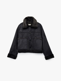 Uzun Kollu Düğmeli Gömlek Yaka Ceket