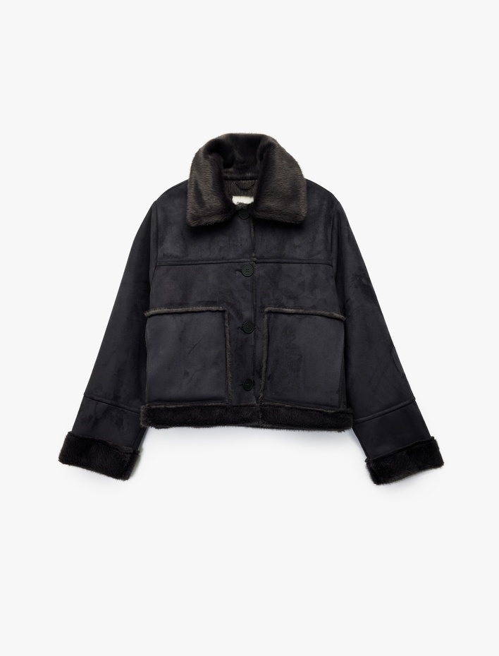  Uzun Kollu Düğmeli Gömlek Yaka Ceket