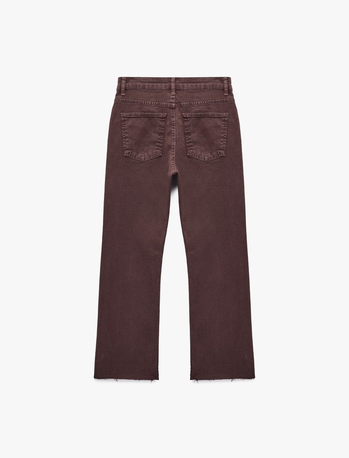  Pamuklu Dar Kalıp Düğmeli Cepli İspanyol Paça Crop Jean Pantolon -  Kick Flare Jeans