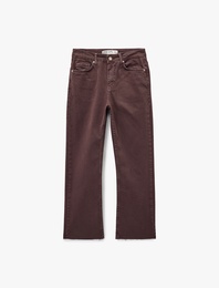 Pamuklu Dar Kalıp Düğmeli Cepli İspanyol Paça Crop Jean Pantolon -  Kick Flare Jeans