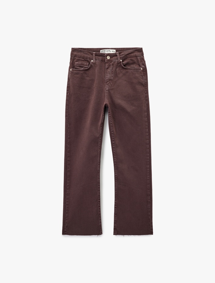  Pamuklu Dar Kalıp Düğmeli Cepli İspanyol Paça Crop Jean Pantolon -  Kick Flare Jeans