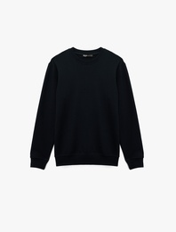 Regular Fit Uzun Kollu Dokulu Basic Bisiklet Yaka Sweatshirt