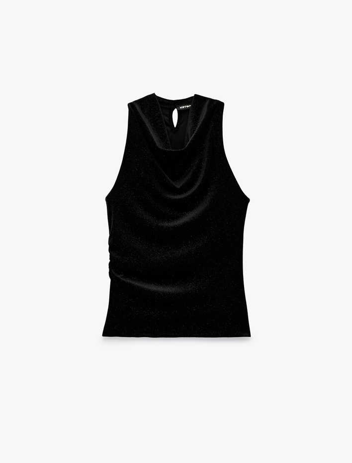  Slim Fit Kolsuz Degaje Yaka Simli Kadife Bluz