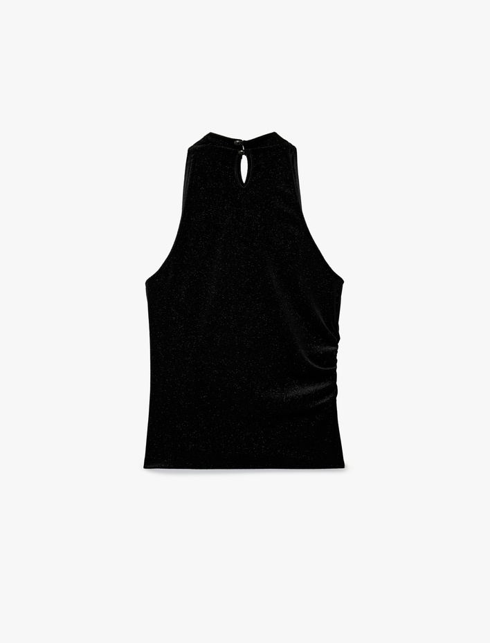  Slim Fit Kolsuz Degaje Yaka Simli Kadife Bluz