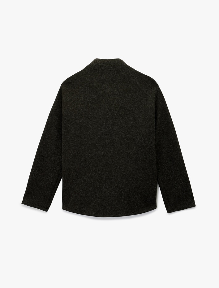  Uzun Kollu Dik Yaka Düğmeli Kruvaze Kaşe Ceket