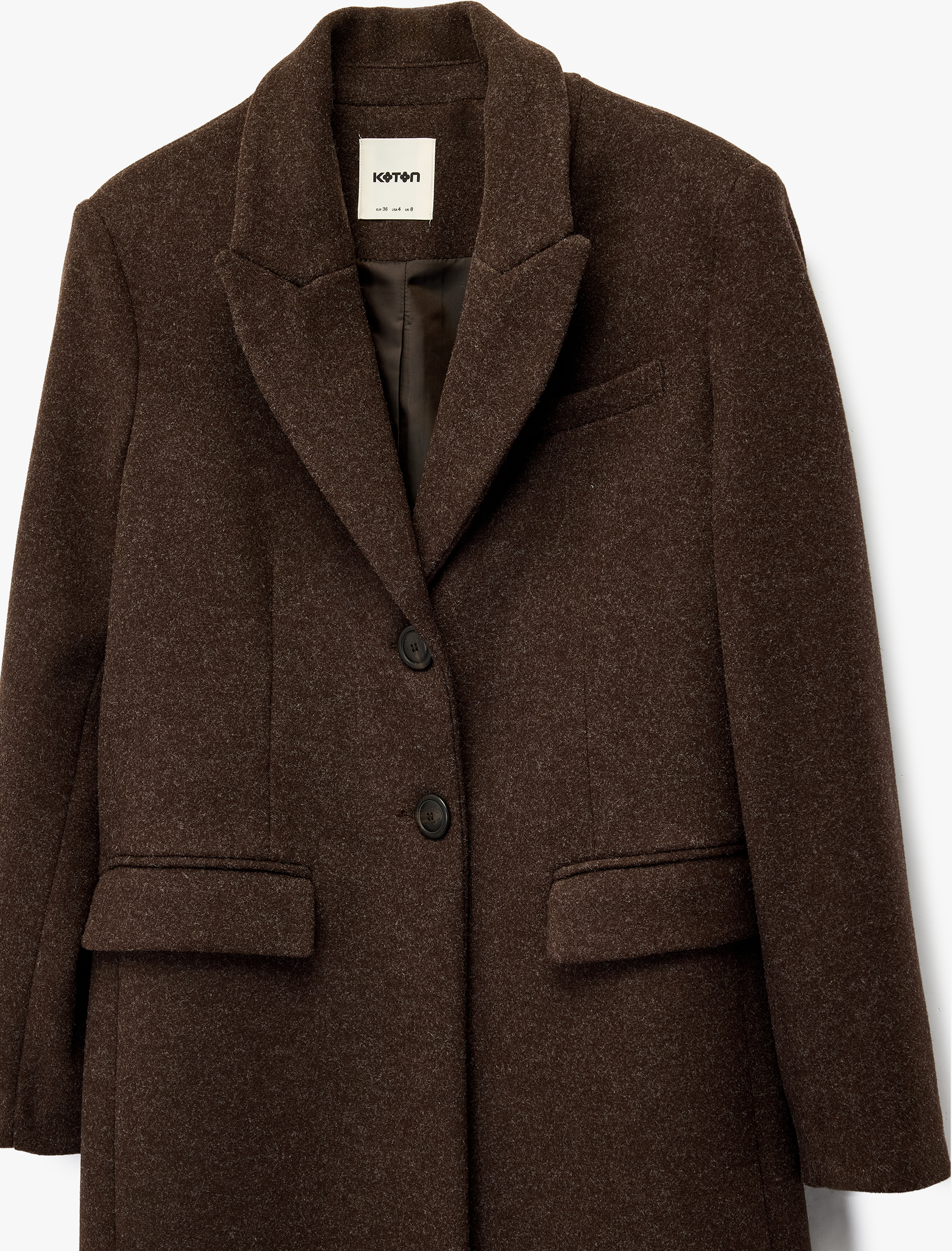   Uzun Kollu Düğmeli Cepli Uzun Kaşe Kaban