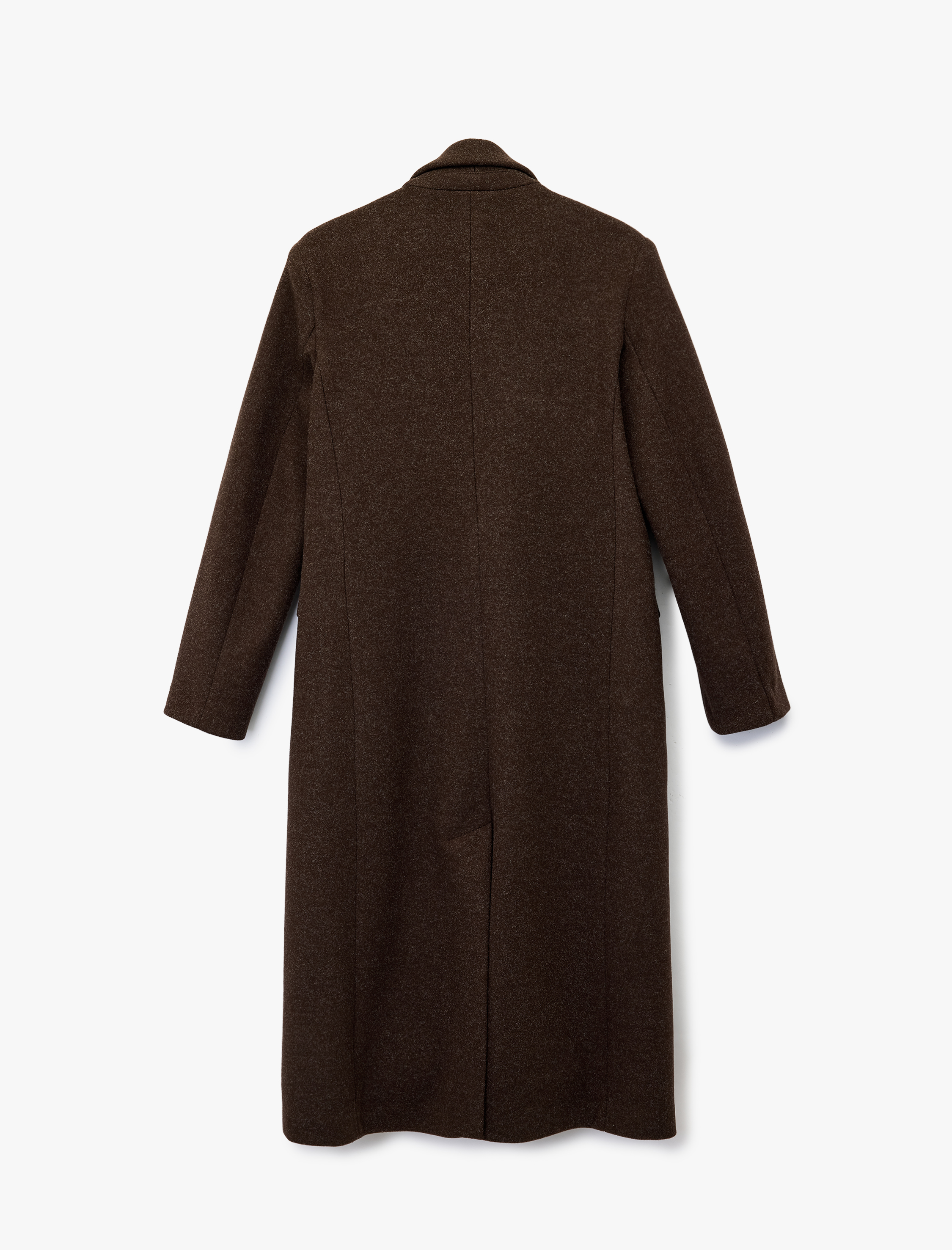   Uzun Kollu Düğmeli Cepli Uzun Kaşe Kaban