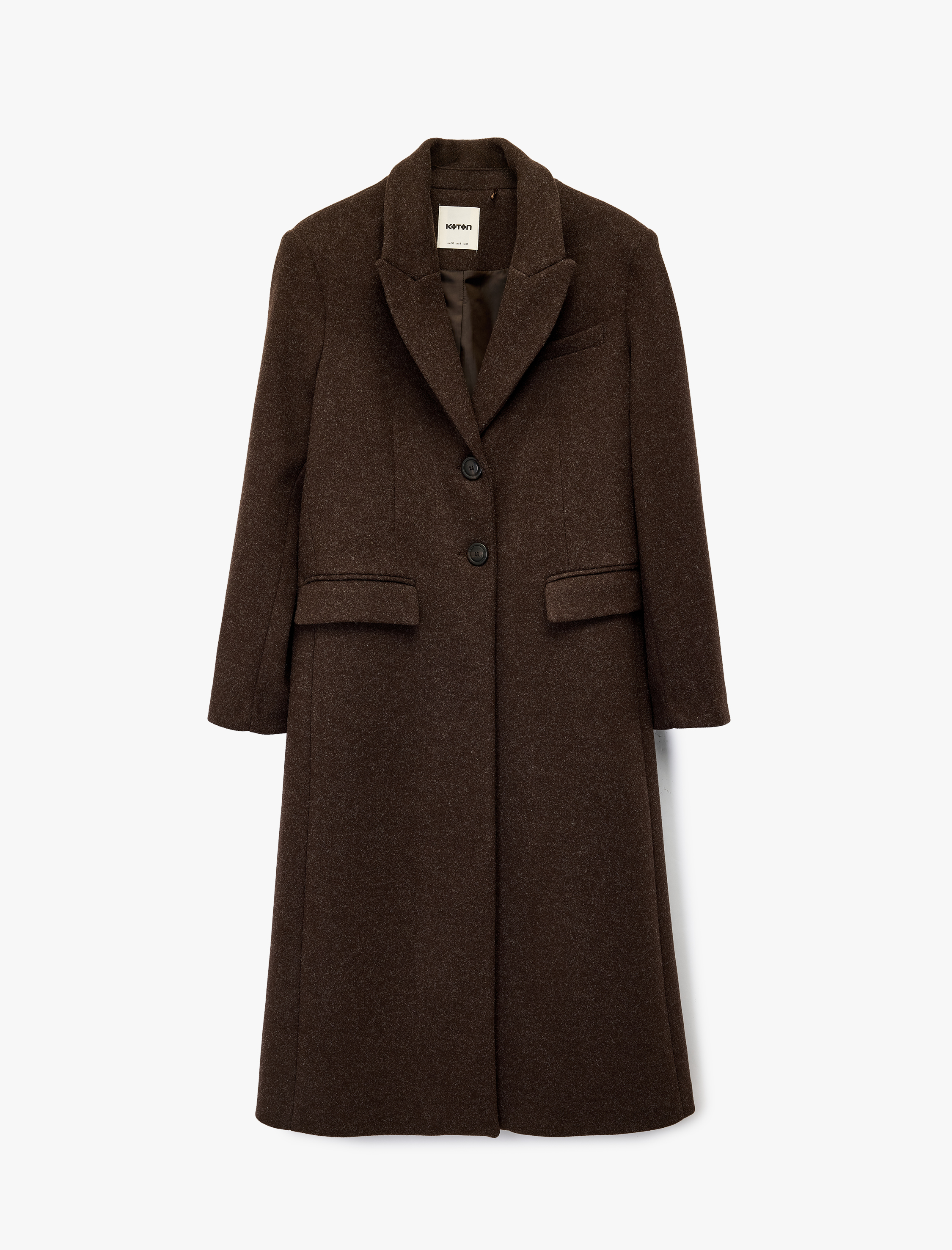   Uzun Kollu Düğmeli Cepli Uzun Kaşe Kaban