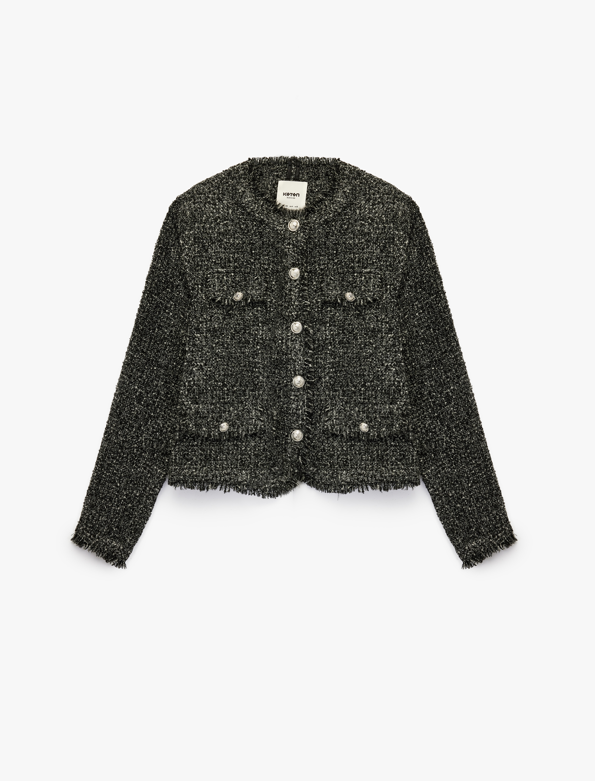   Cep Detaylı Düğmeli Uzun Kollu Bisiklet Yaka Tüvit Ceket