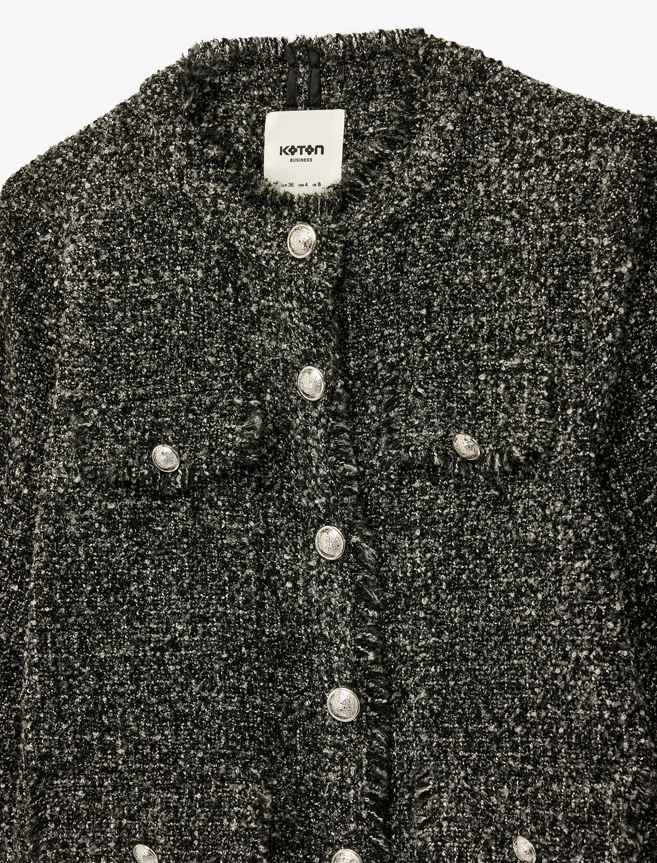   Cep Detaylı Düğmeli Uzun Kollu Bisiklet Yaka Tüvit Ceket