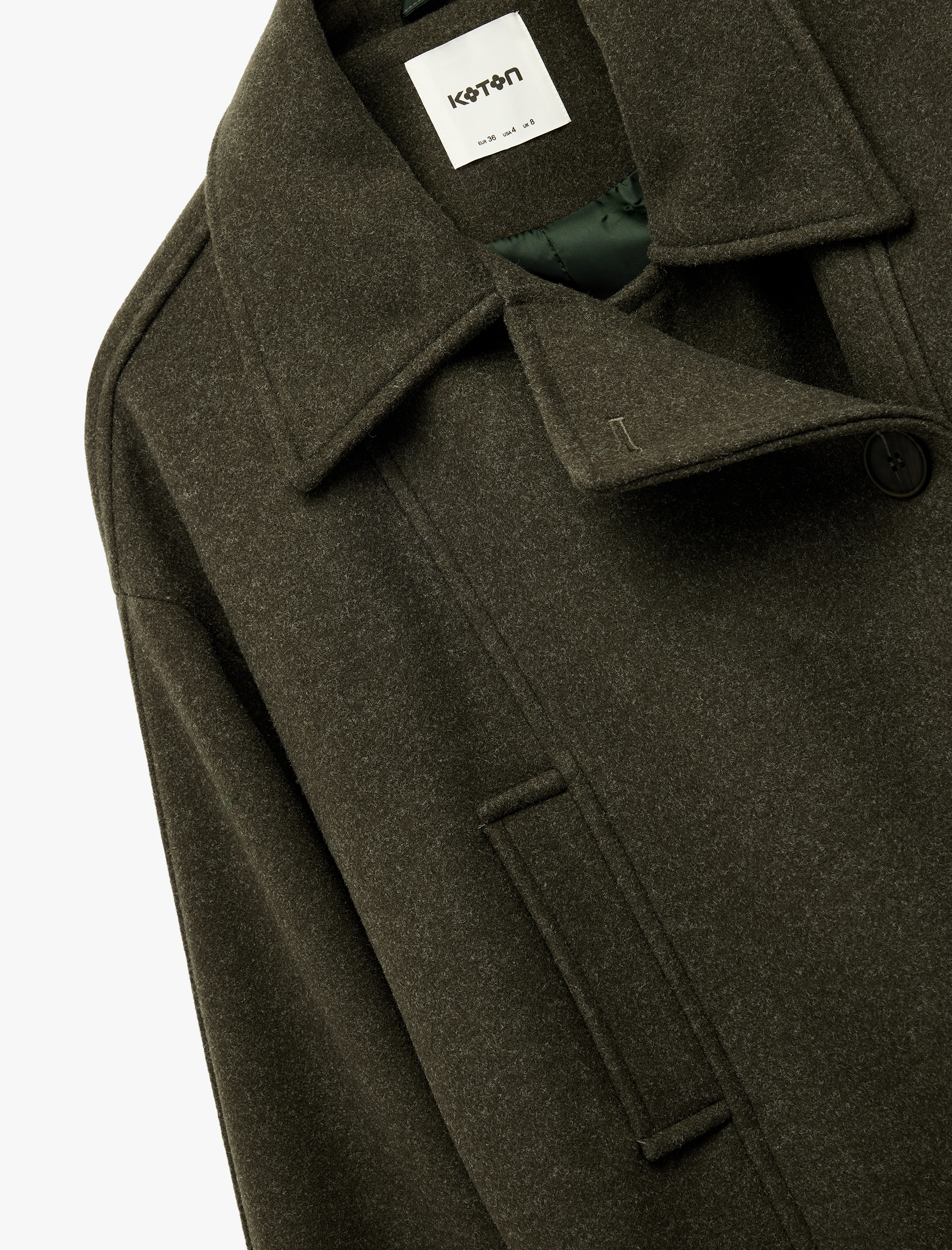   Uzun Kollu Cepli Kruvaze Düğmeli Kemerli Kaşe Kısa Kaban