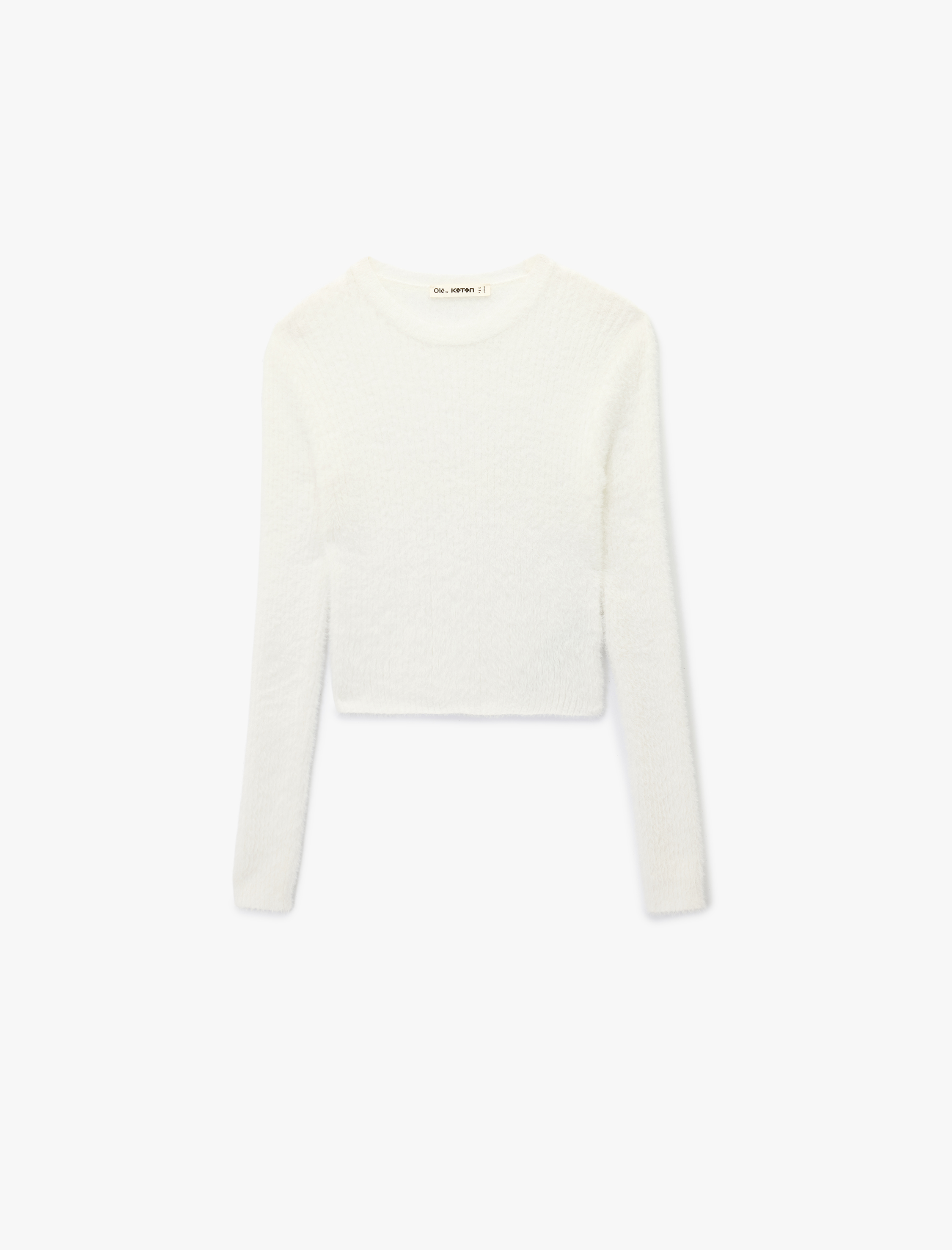   Uzun Kollu Bisiklet Yaka Slim Fit Dokulu Triko Crop Kazak