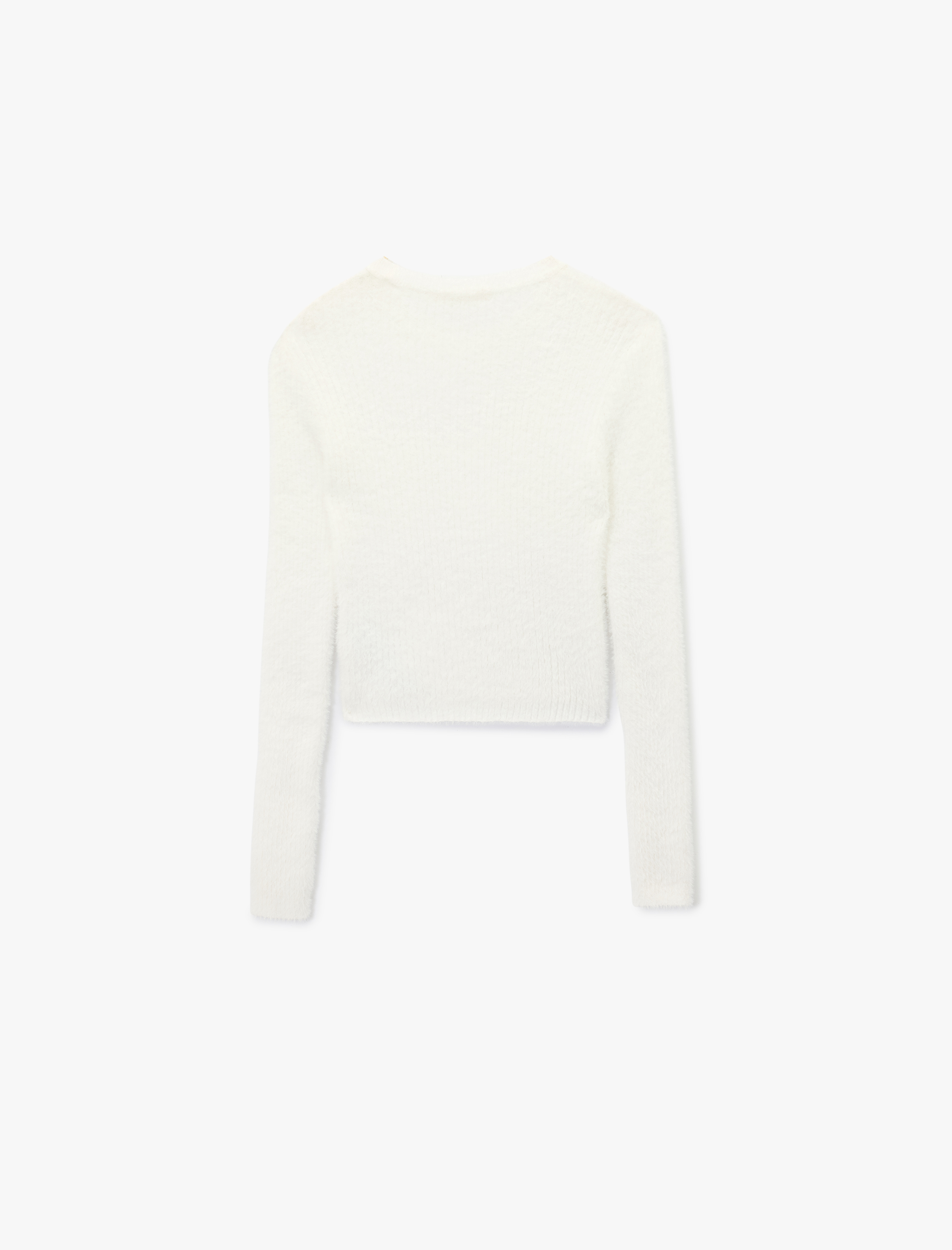   Uzun Kollu Bisiklet Yaka Slim Fit Dokulu Triko Crop Kazak