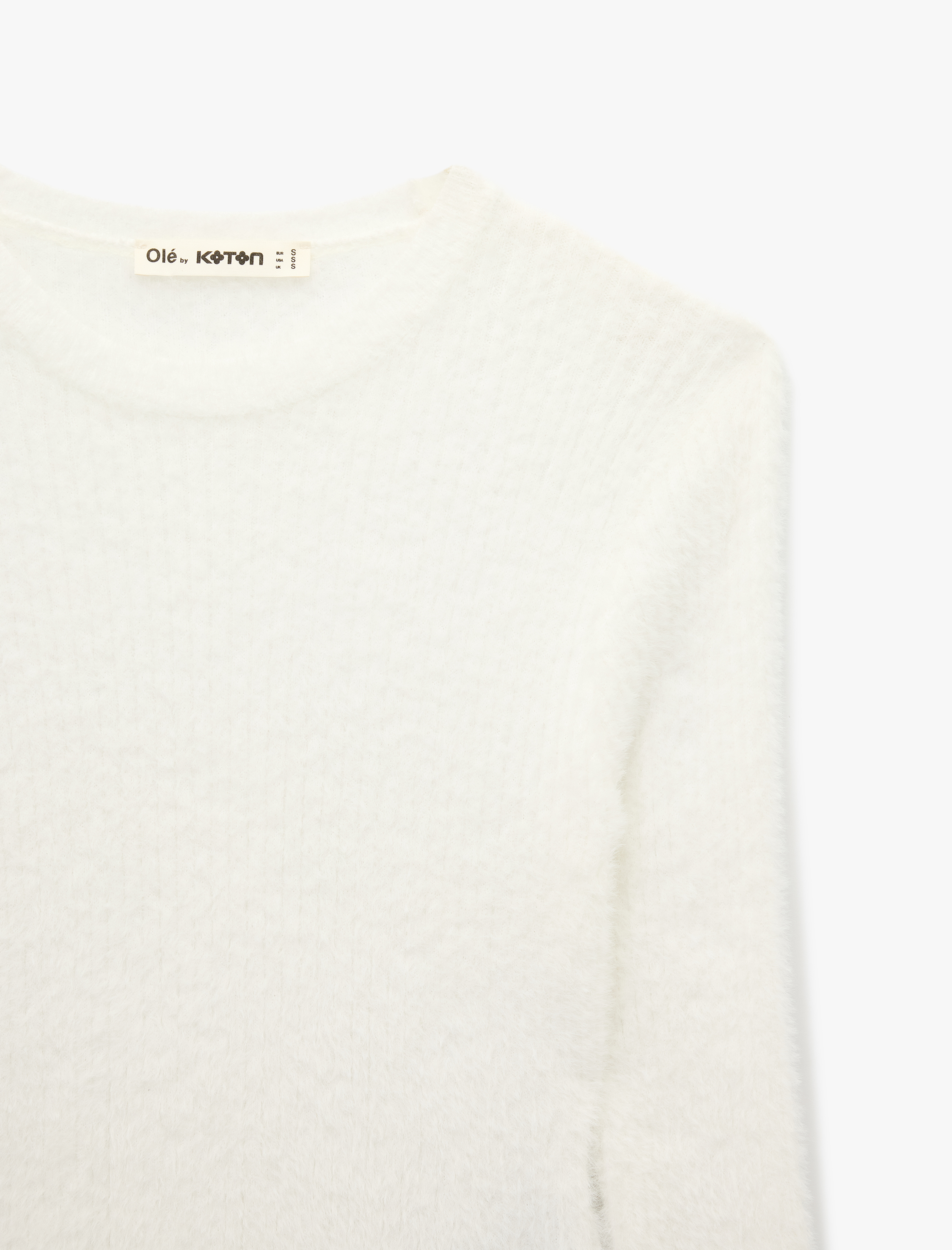   Uzun Kollu Bisiklet Yaka Slim Fit Dokulu Triko Crop Kazak