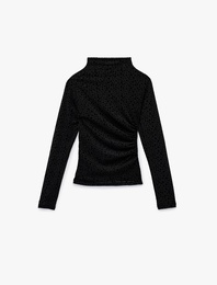 Slim Fit Uzun Kollu Geniş Dik Yaka Puantiyeli Tül Bluz