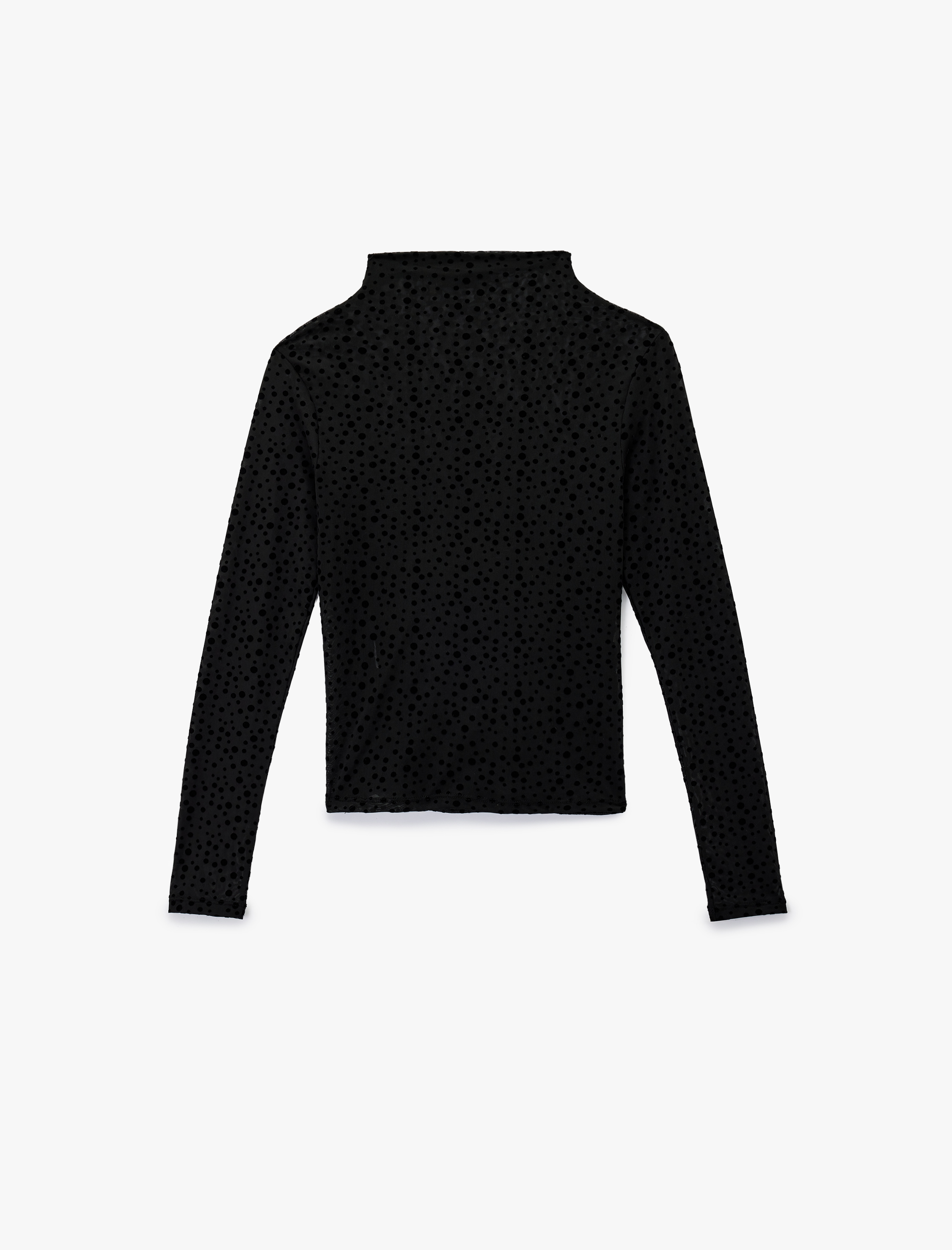   Slim Fit Uzun Kollu Geniş Dik Yaka Puantiyeli Tül Bluz