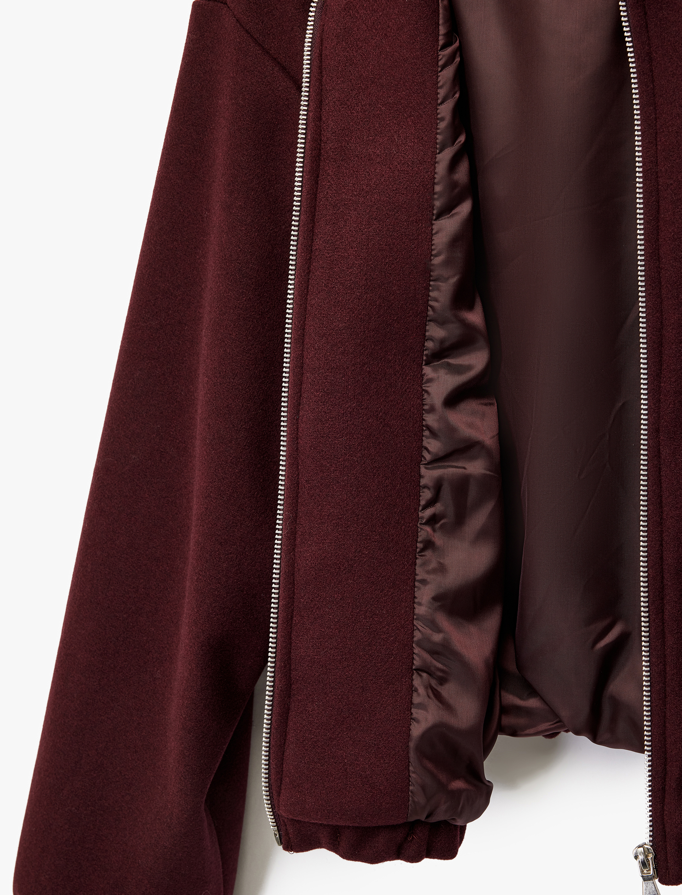   Kaşe Bomber Ceket Crop Bisiklet Yaka Fermuarlı Cepli Uzun Kollu