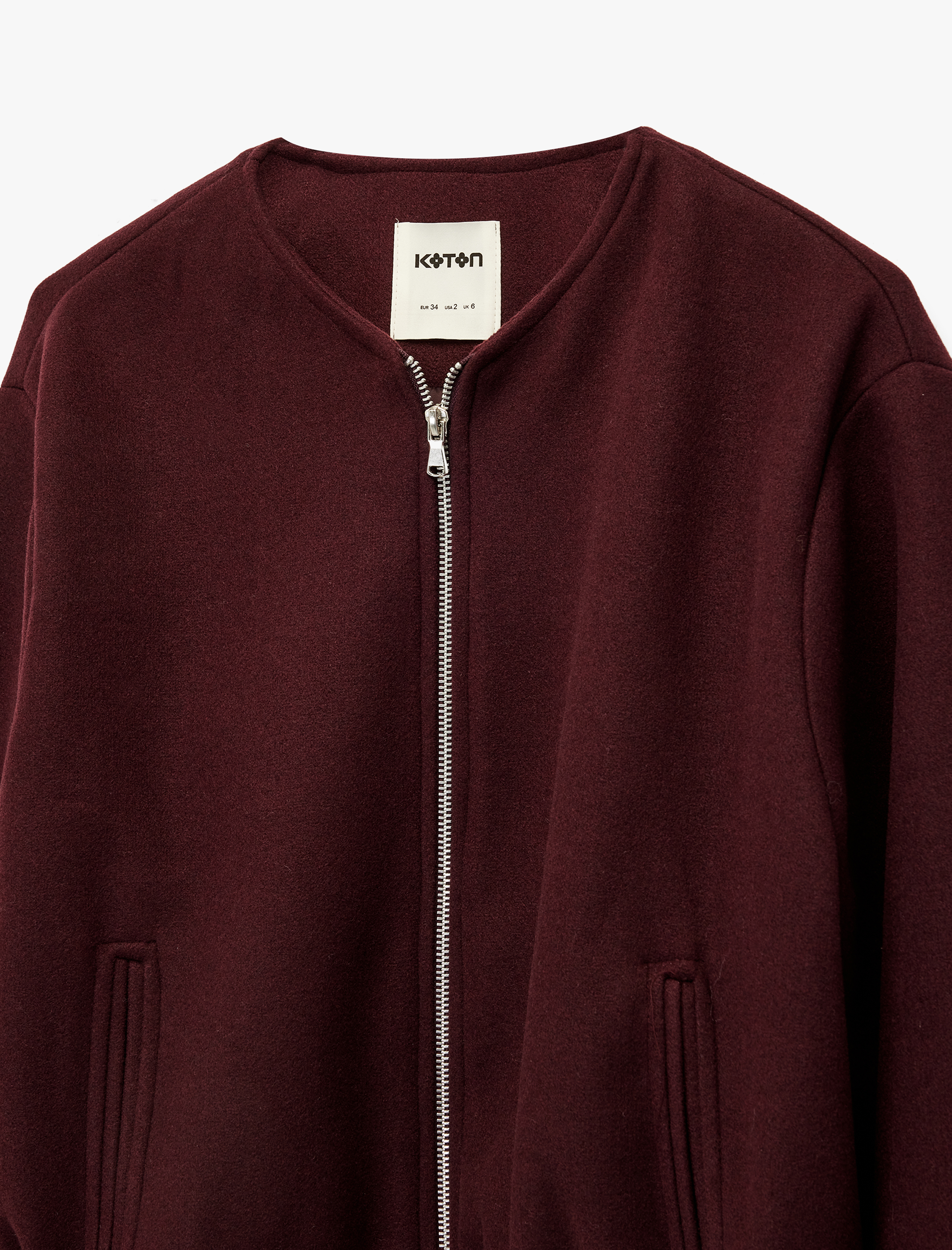   Kaşe Bomber Ceket Crop Bisiklet Yaka Fermuarlı Cepli Uzun Kollu