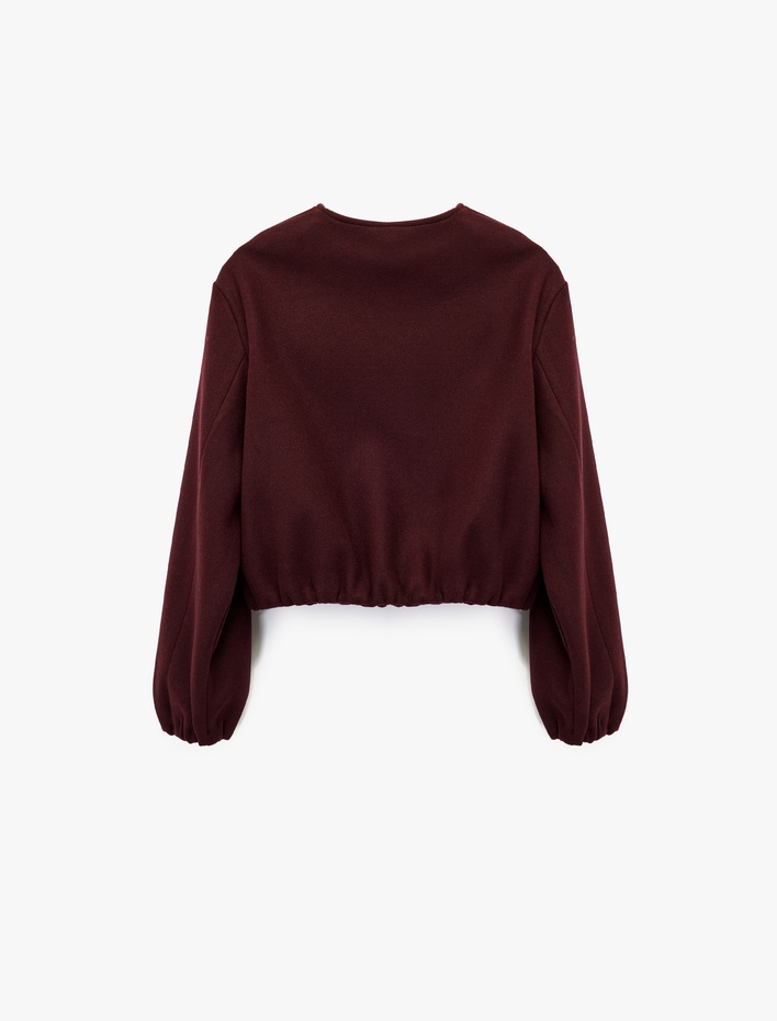  Kaşe Bomber Ceket Crop Bisiklet Yaka Fermuarlı Cepli Uzun Kollu