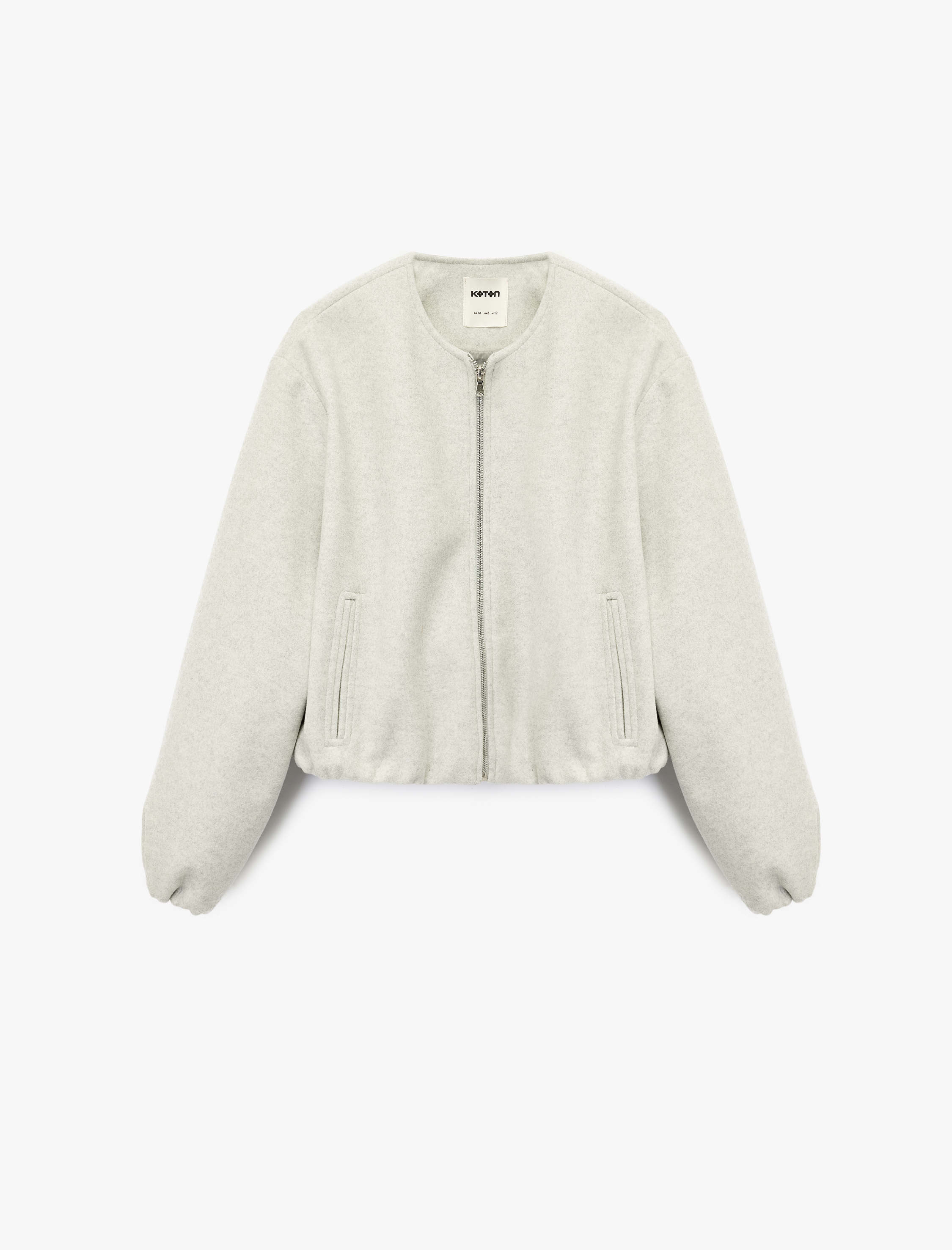   Kaşe Bomber Ceket Crop Bisiklet Yaka Fermuarlı Cepli Uzun Kollu