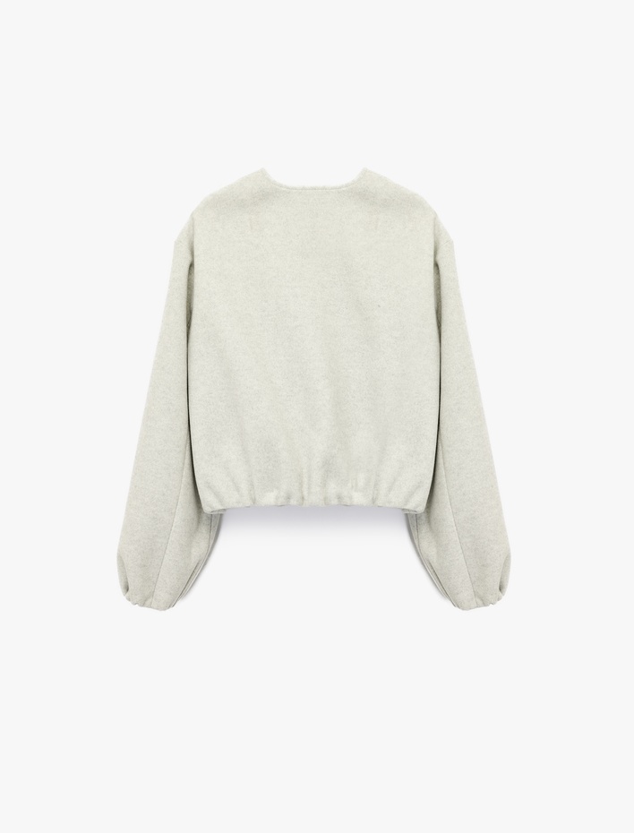  Kaşe Bomber Ceket Crop Bisiklet Yaka Fermuarlı Cepli Uzun Kollu