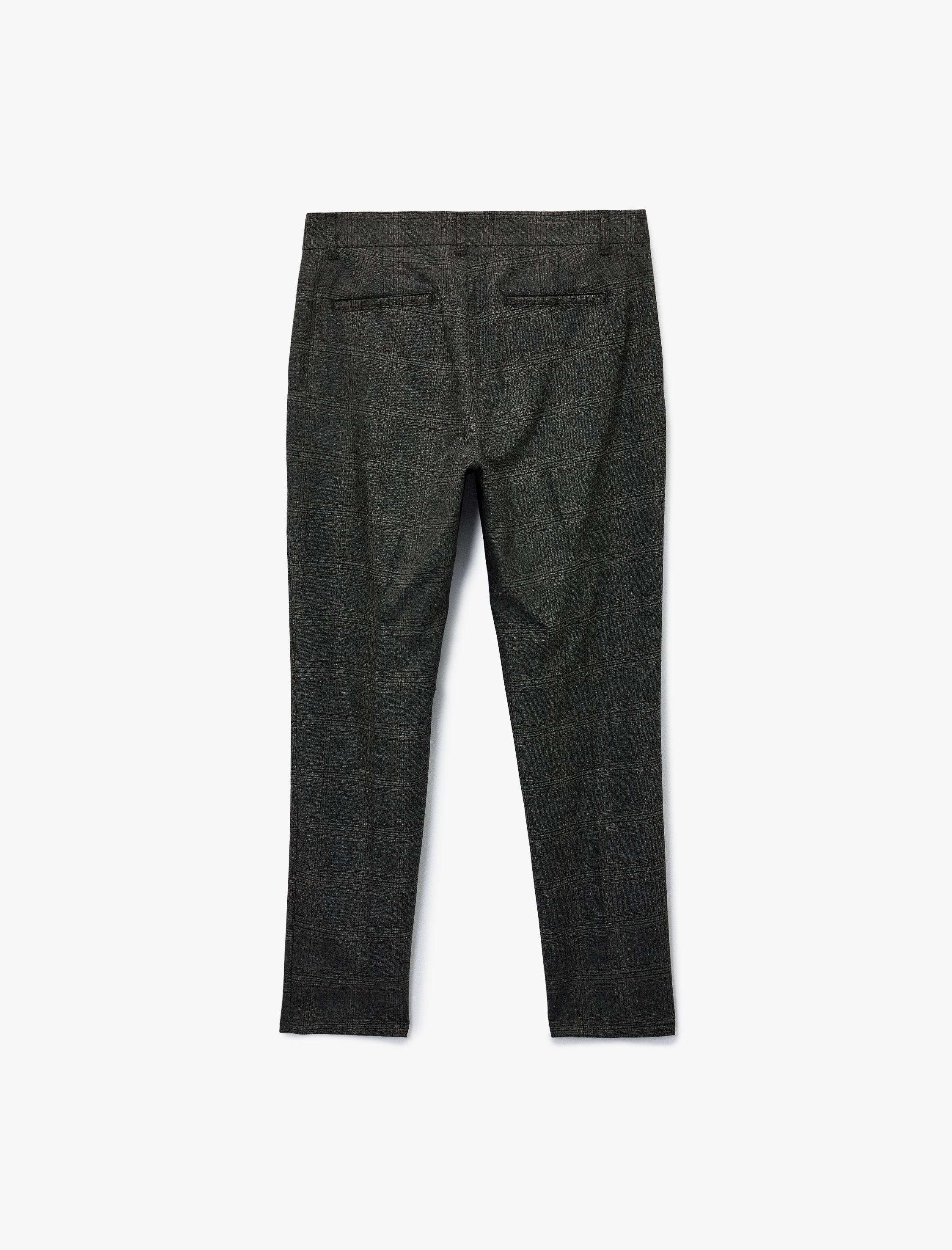   Regular Fit Viskon Karışımlı Cepli Düğmeli Kareli Kumaş Pantolon