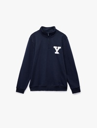 Uzun Kollu Yarım Fermuarlı Lisanslı Yale Baskılı Şardonlu Sweatshirt