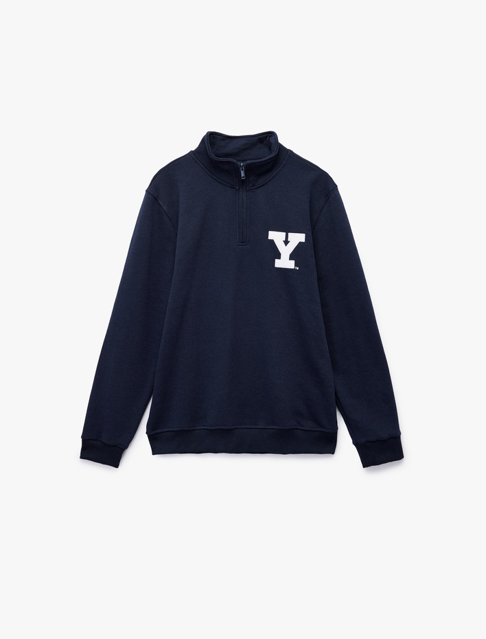  Uzun Kollu Yarım Fermuarlı Lisanslı Yale Baskılı Şardonlu Sweatshirt