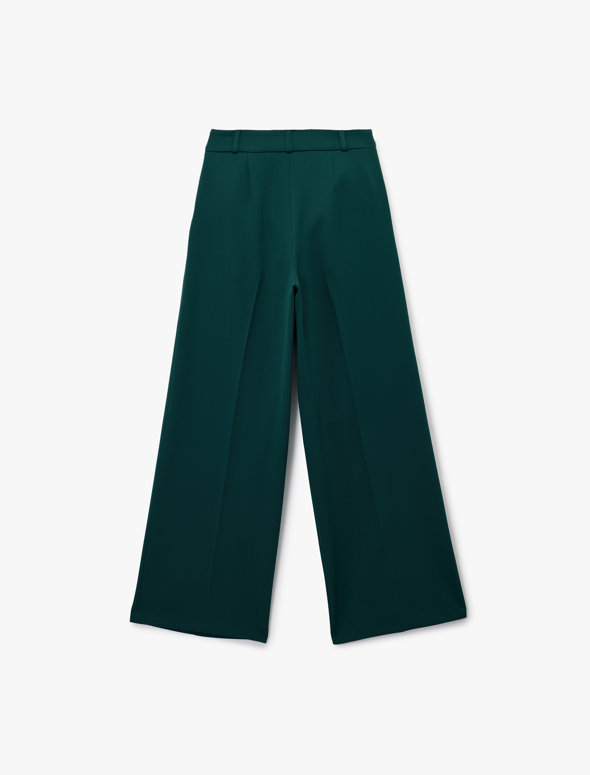   Asimetrik Kapama Detaylı Cepli Pile Detaylı Geniş Paça Kumaş Pantolon