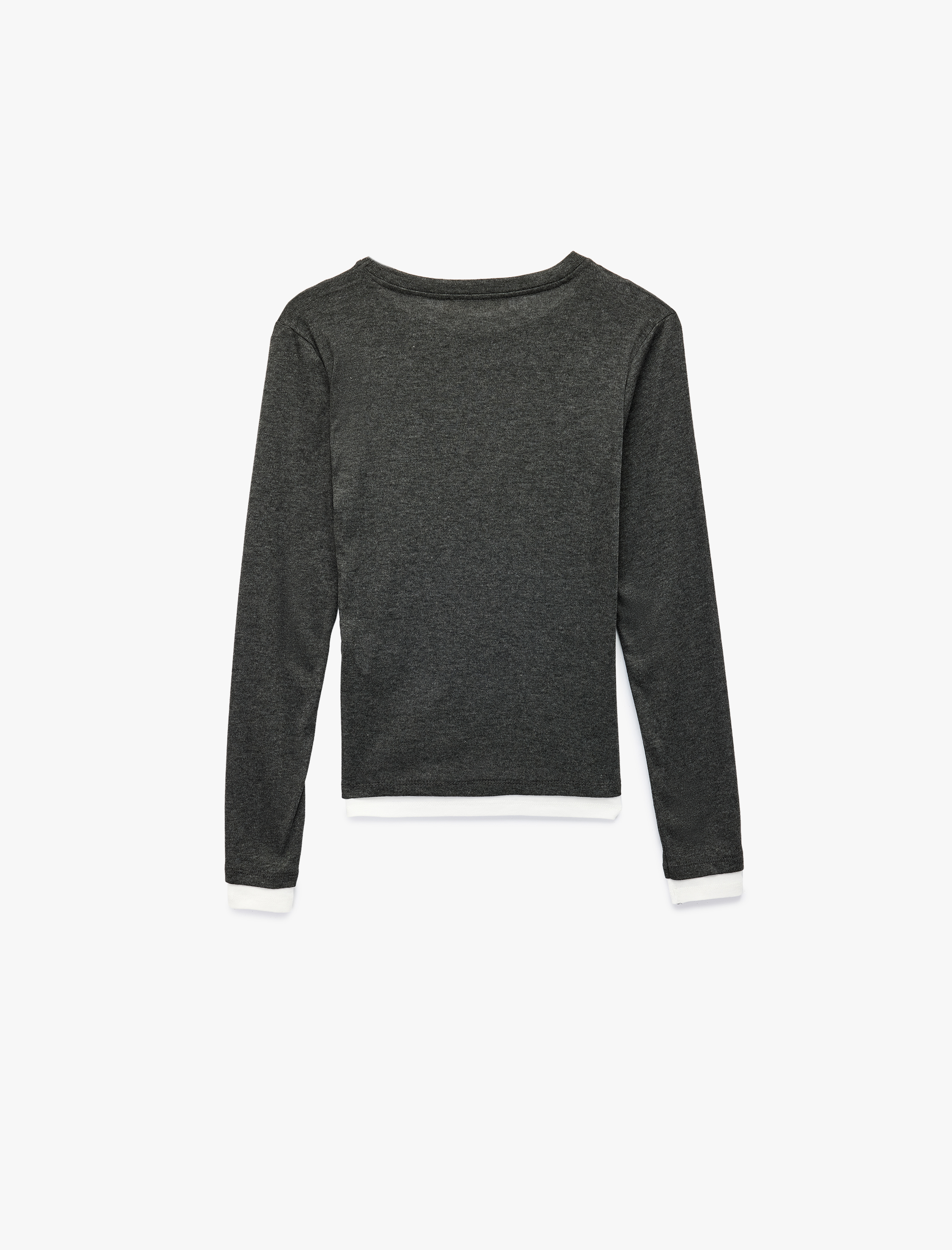   Bisiklet Yaka Biyeli Slim Fit Viskon Karışımlı Uzun Kollu Tişört