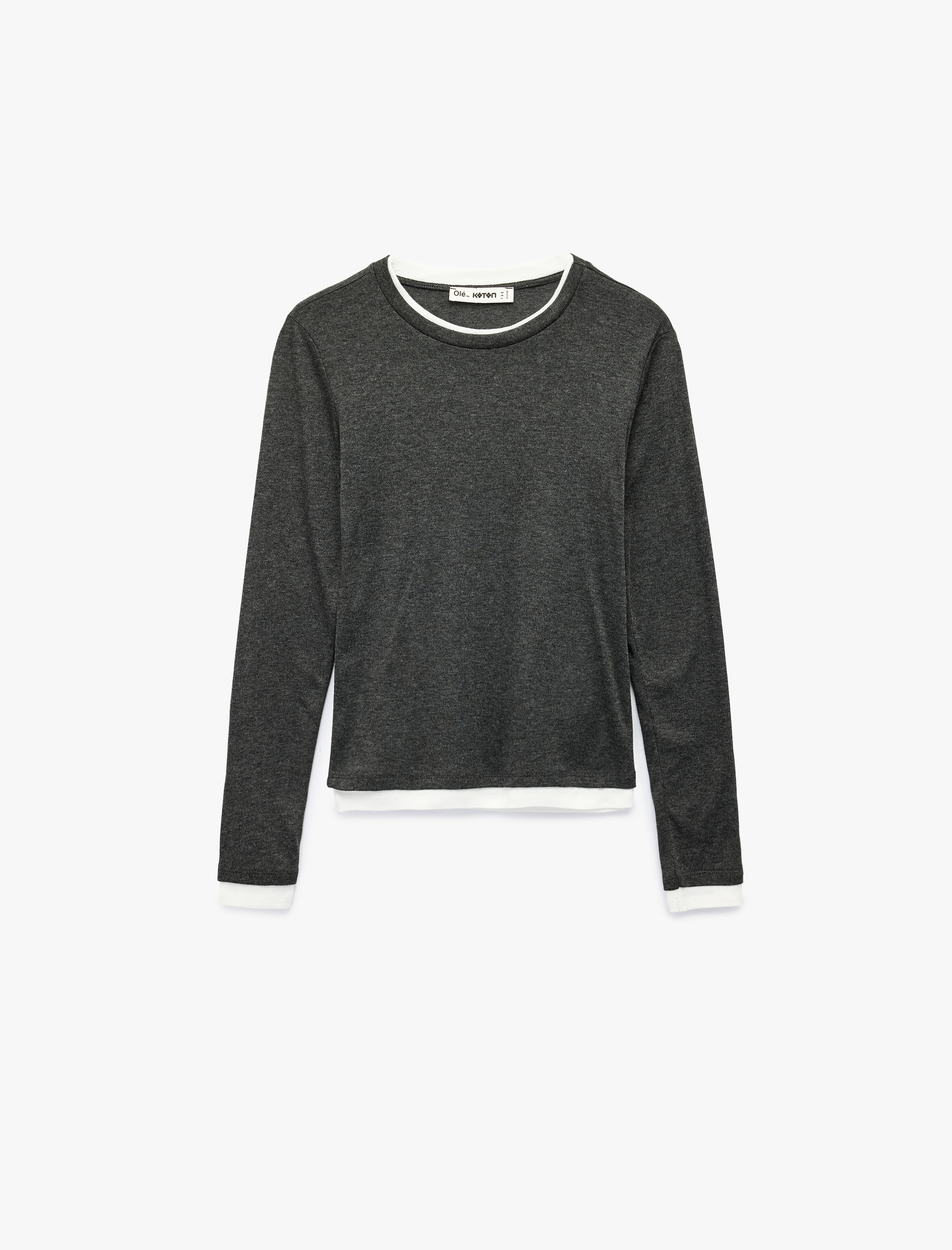   Bisiklet Yaka Biyeli Slim Fit Viskon Karışımlı Uzun Kollu Tişört