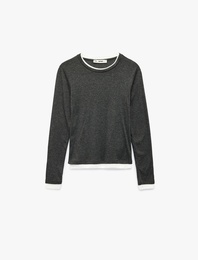 Bisiklet Yaka Biyeli Slim Fit Viskon Karışımlı Uzun Kollu Tişört