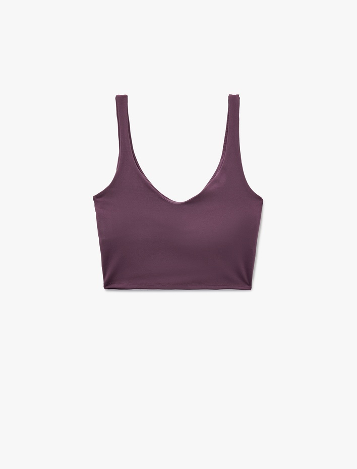  V Yaka Kolsuz Kaplı Slim Fit Sporcu Sütyeni