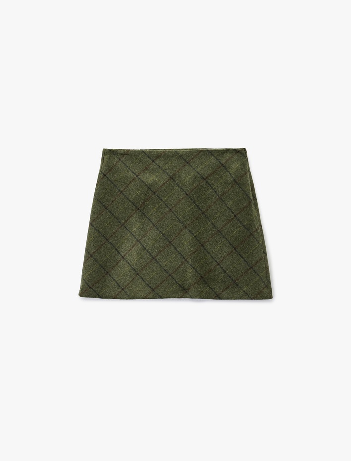  A Kesim Kareli Kışlık Mini Etek