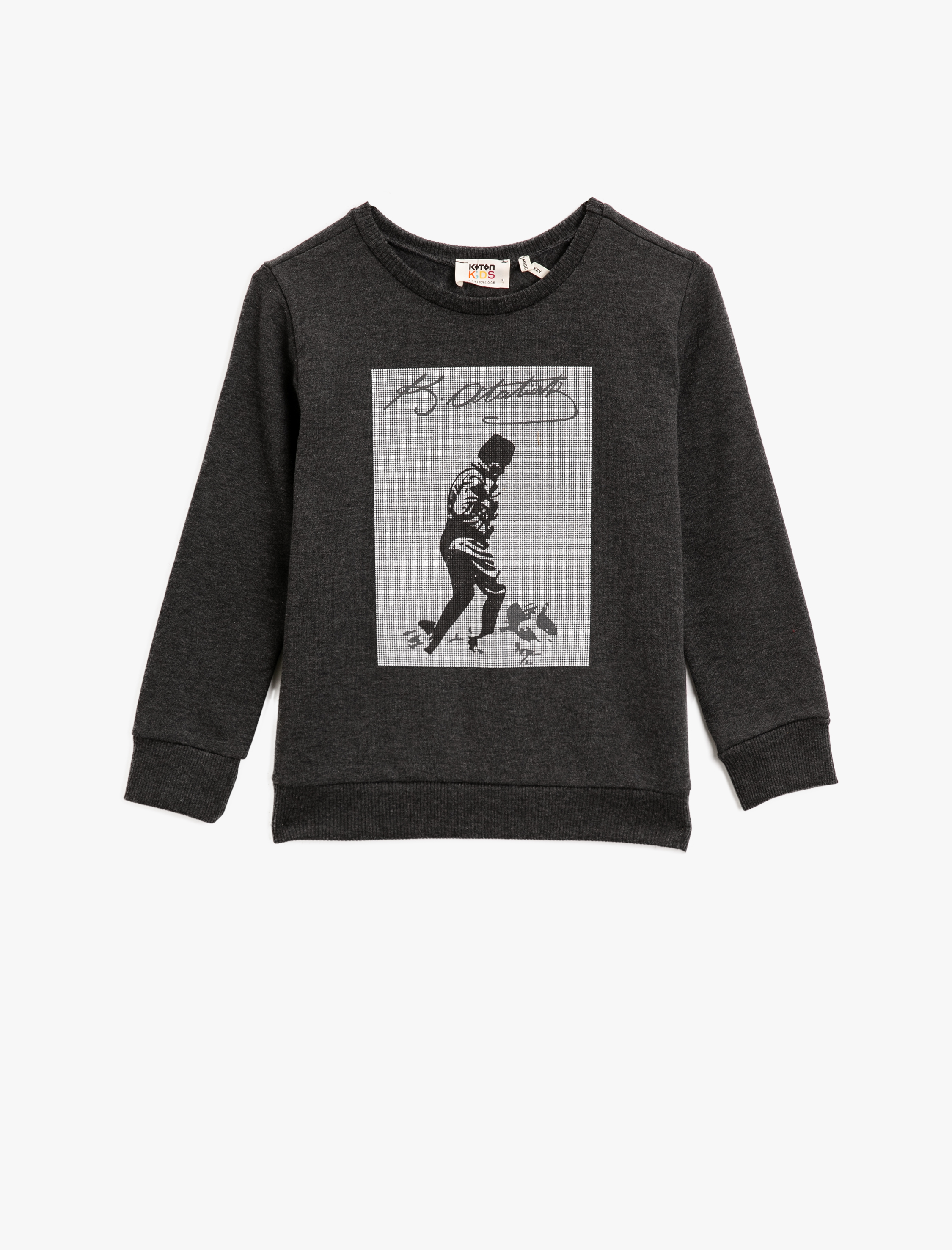  Erkek Çocuk Atatürk Baskılı Bisiklet Yaka Uzun Kollu Sweatshirt