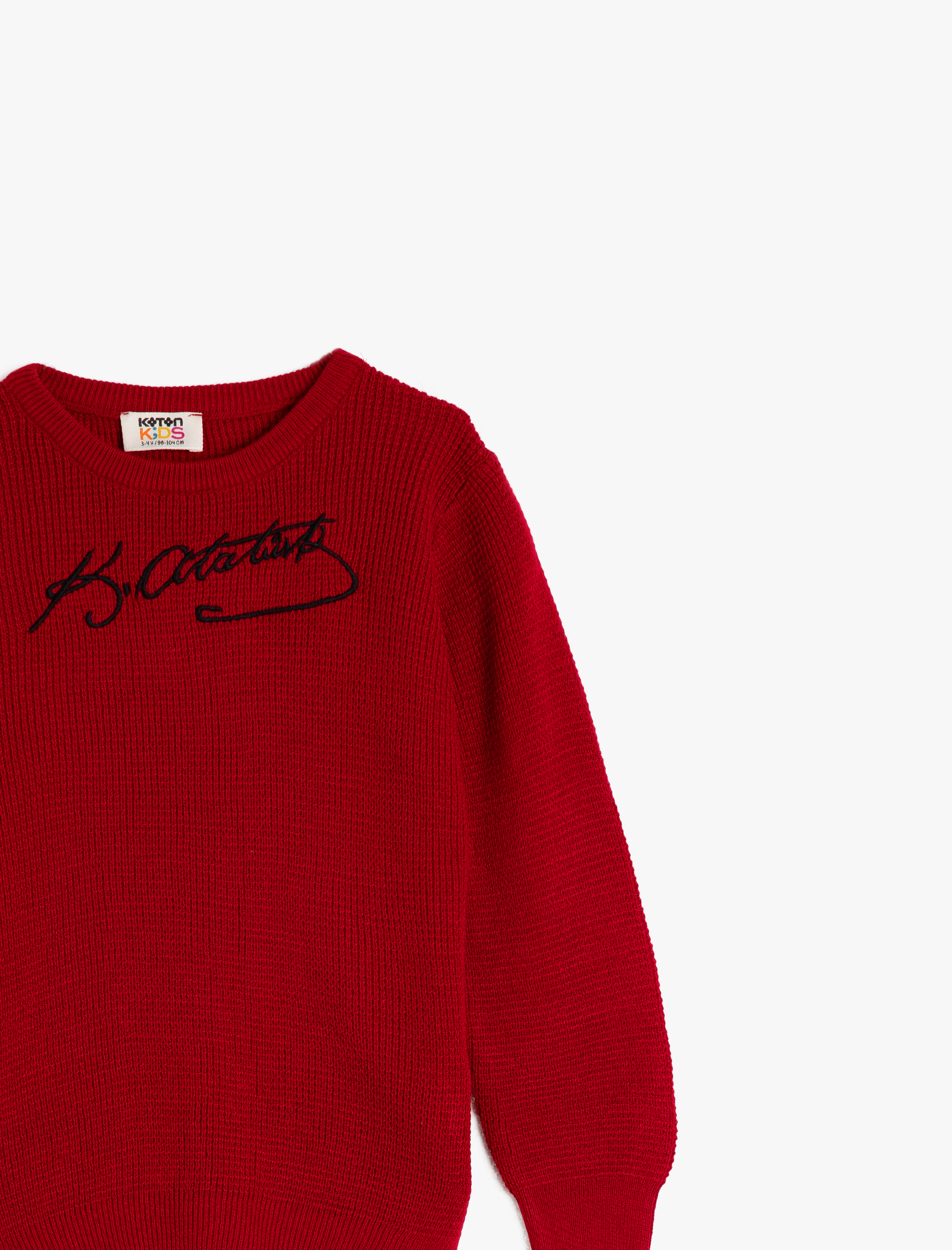  Erkek Çocuk Pamuklu Bisiklet Yaka Atatürk İmzası Baskılı Triko Kazak