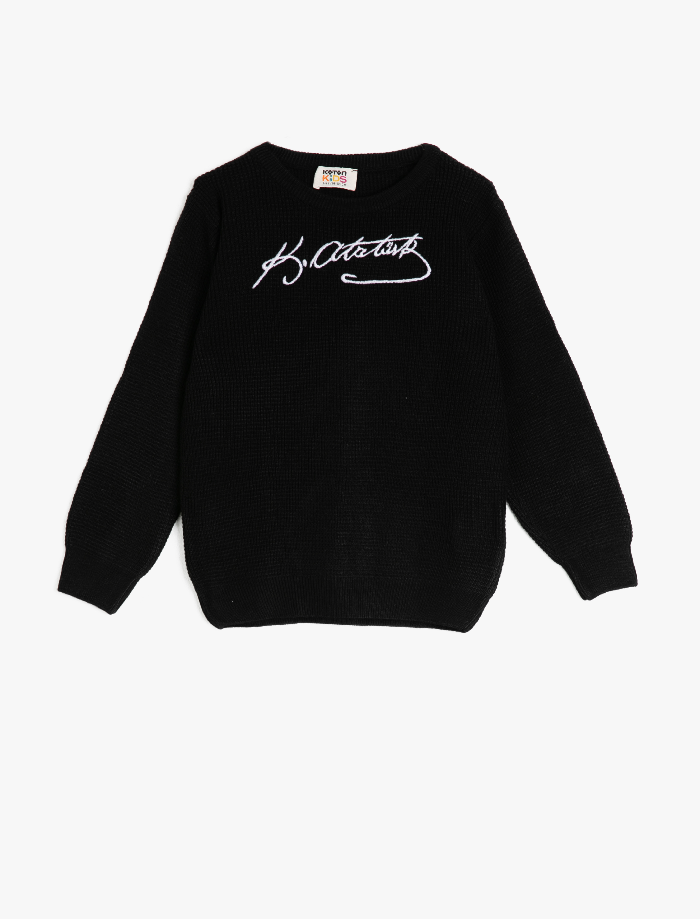  Erkek Çocuk Pamuklu Bisiklet Yaka Atatürk İmzası Baskılı Triko Kazak